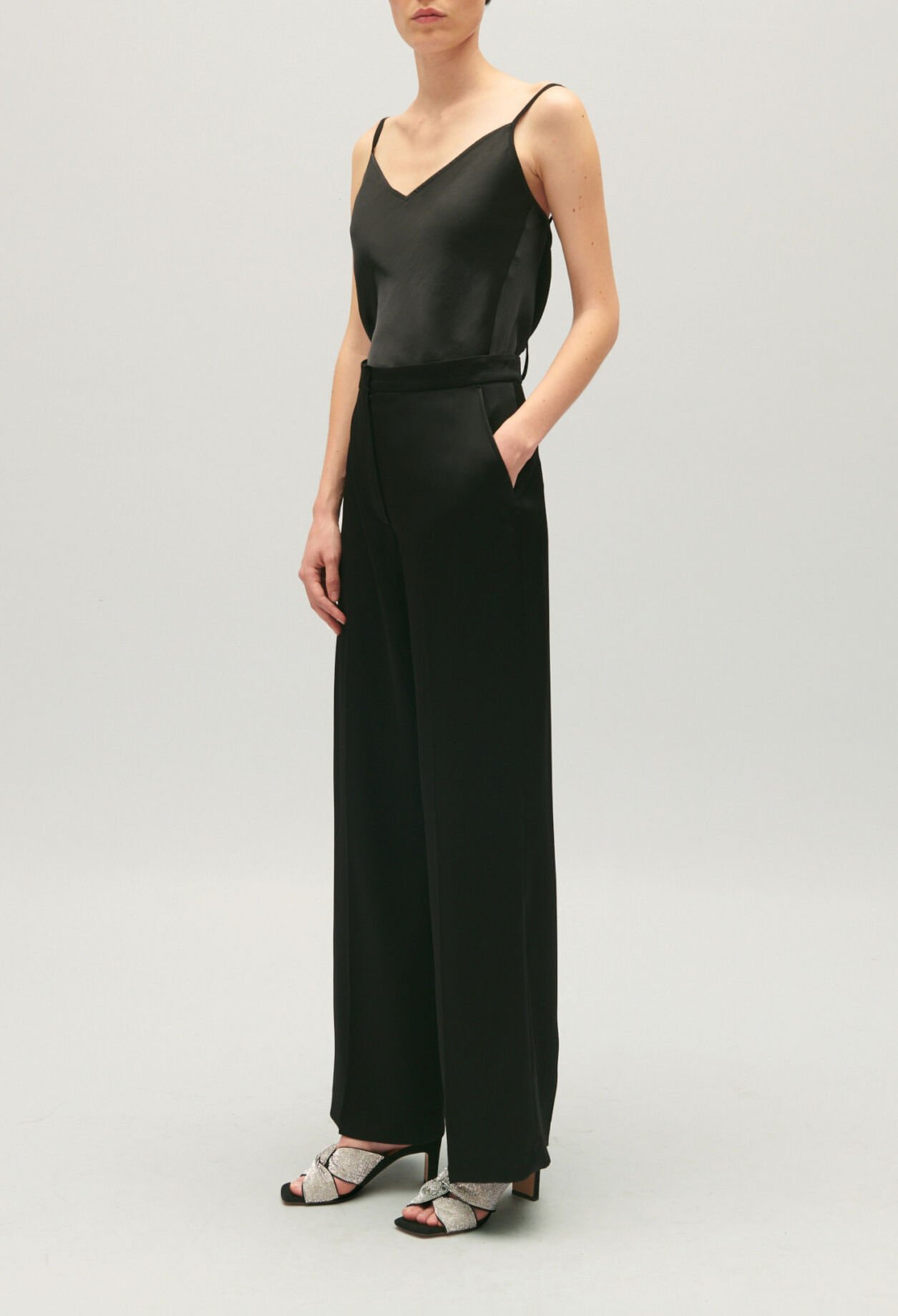 Black suit trousers with satin finish