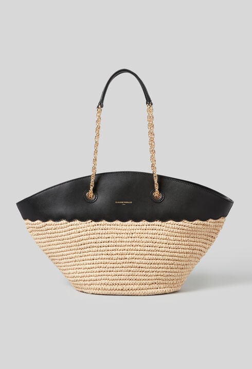 Woven Basket Bag Leather Trim