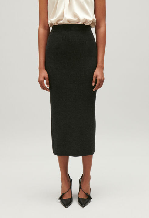 Marled grey knit maxi skirt