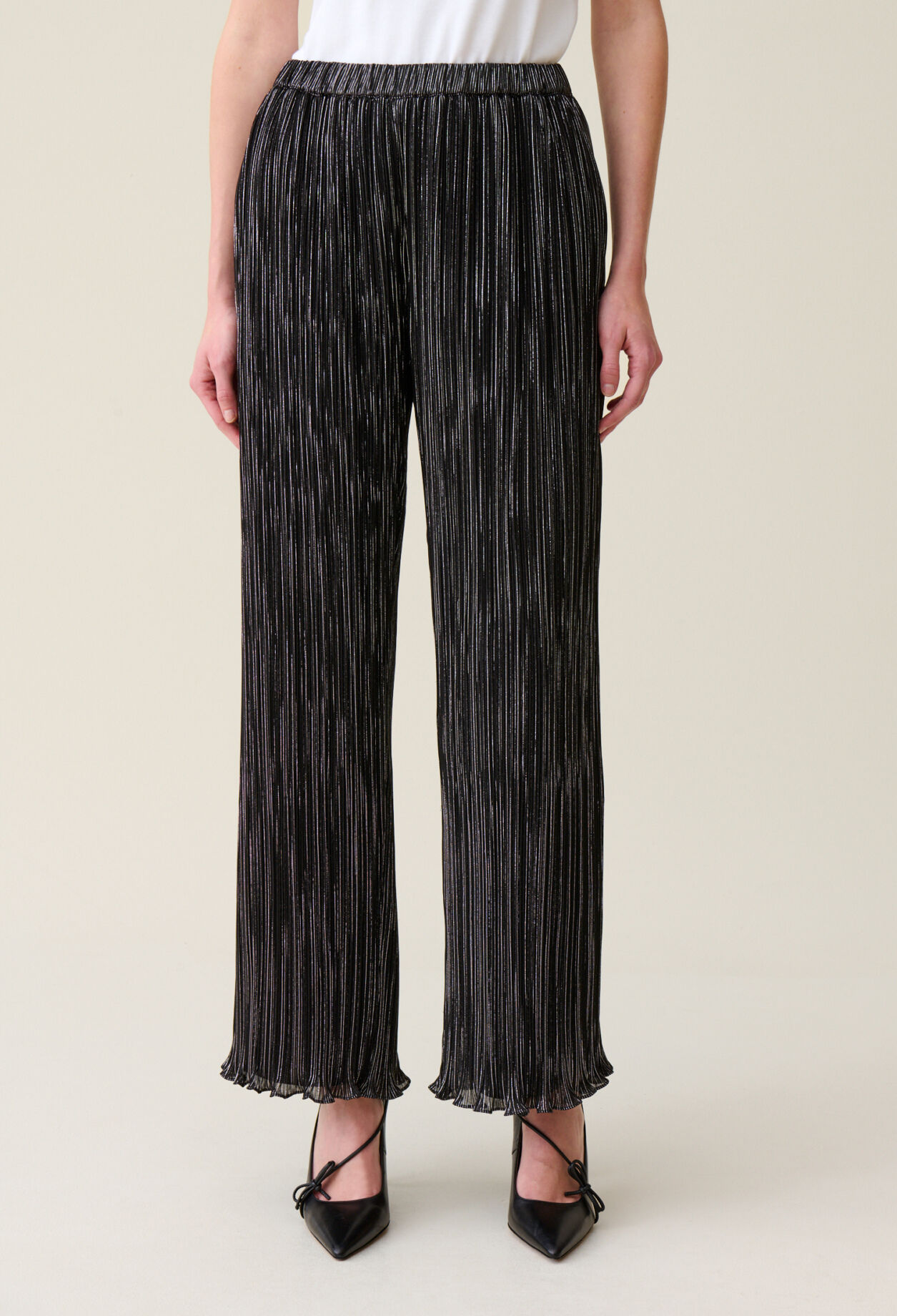 Silver pleated fluid trousers