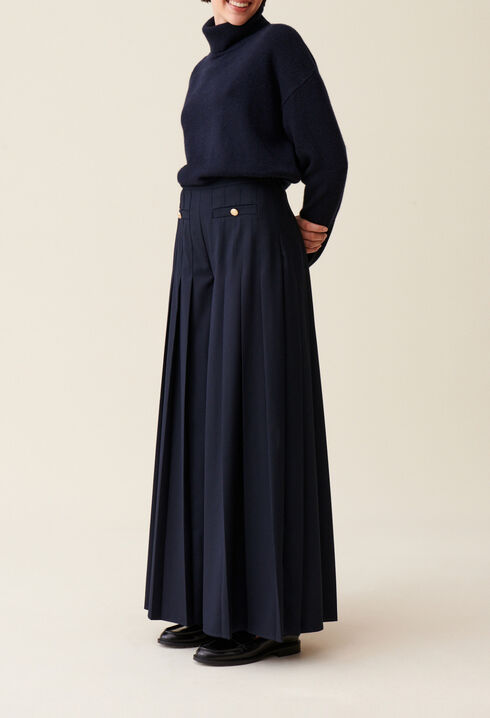 Navy blue loose-fit creased trousers 
