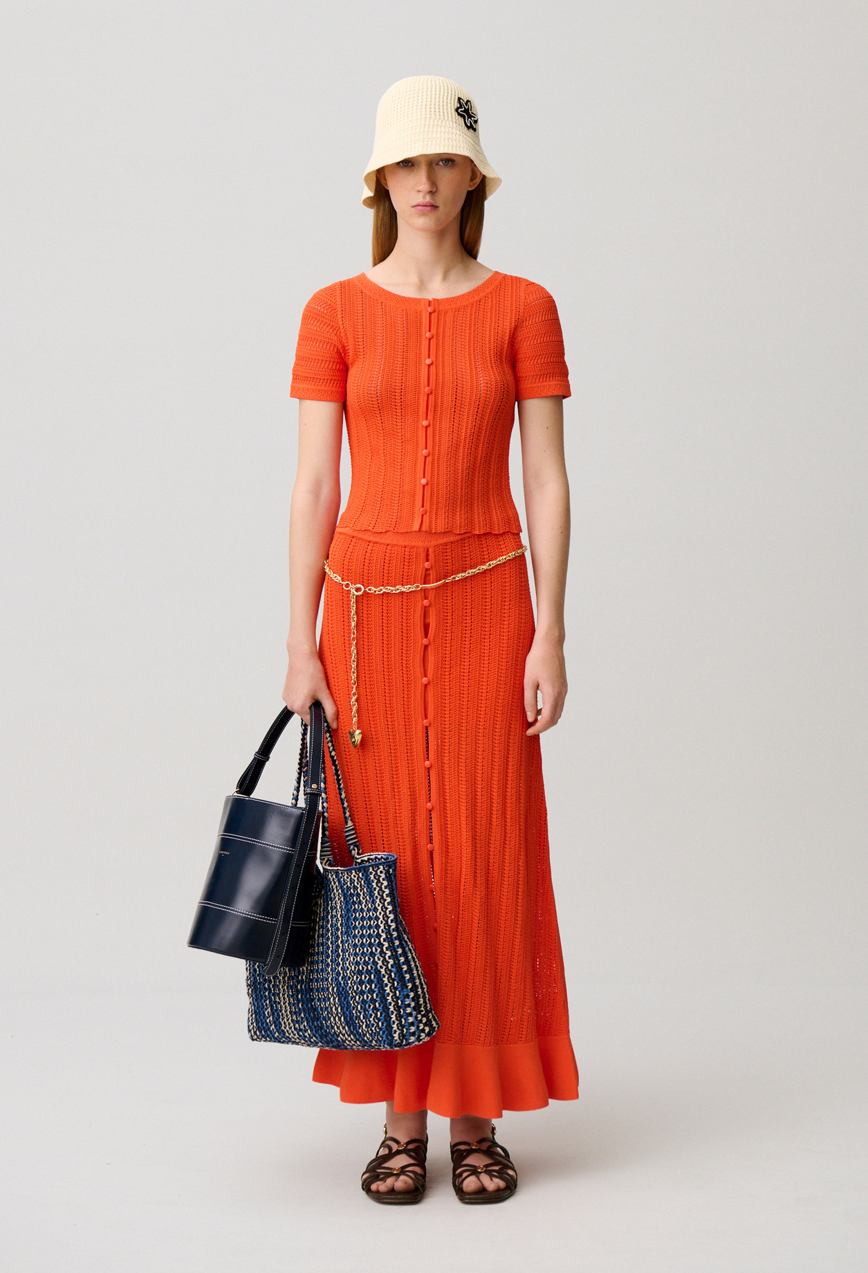 Short-sleeved crochet top - Woman - Orange - Claudie Pierlot