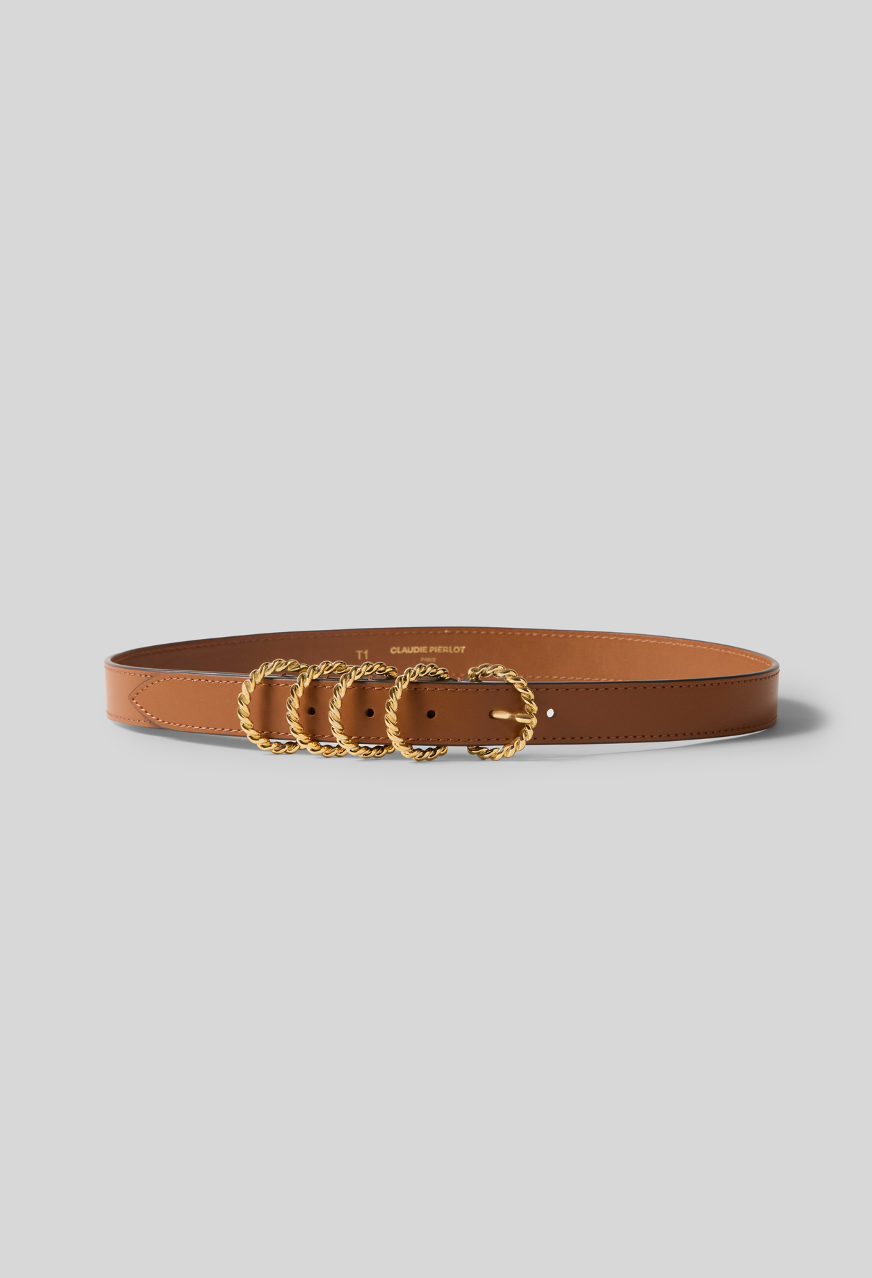 Leather belt with gold buckle - Woman - Camel - Claudie Pierlot