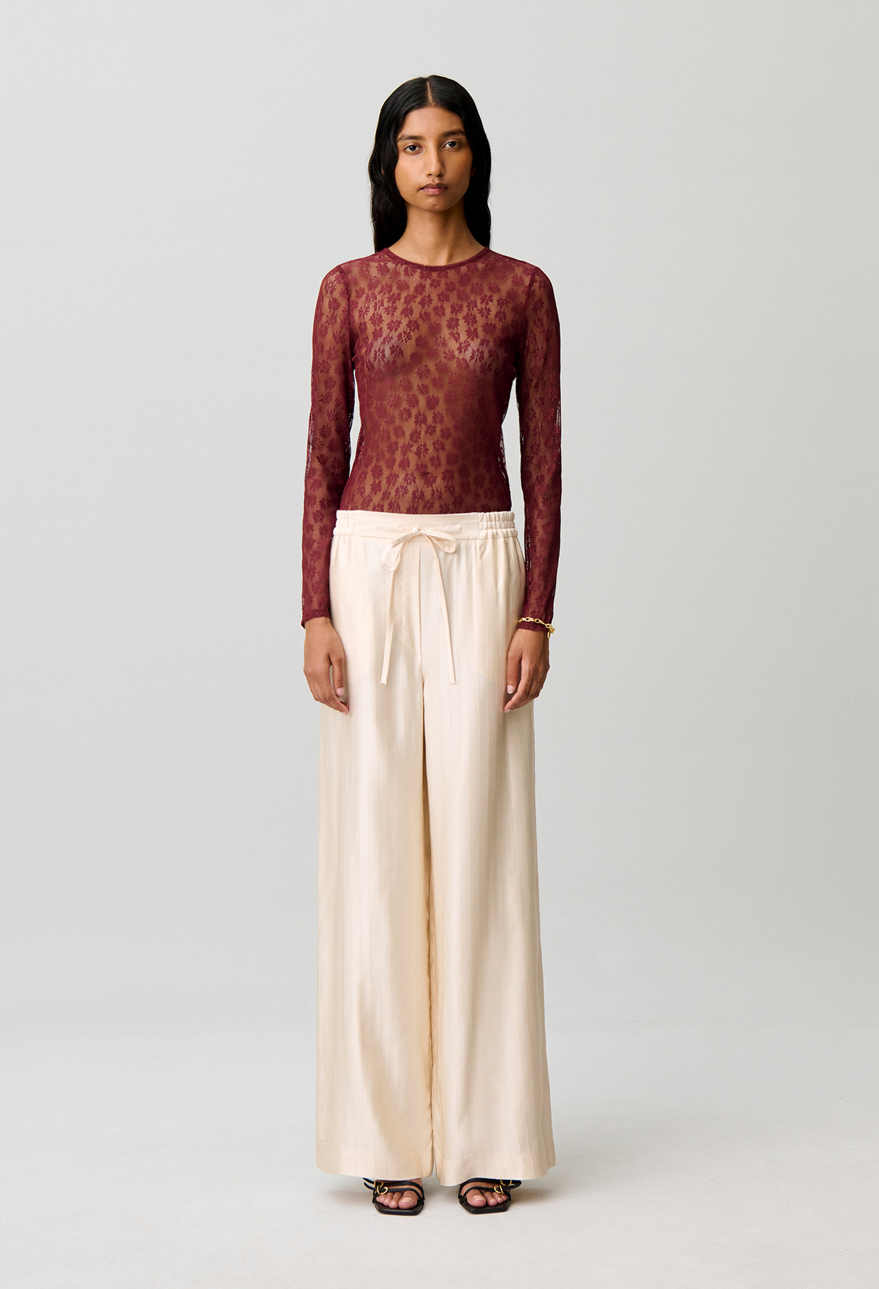 Satin wide-leg trousers - Woman - Vanilla - Claudie Pierlot