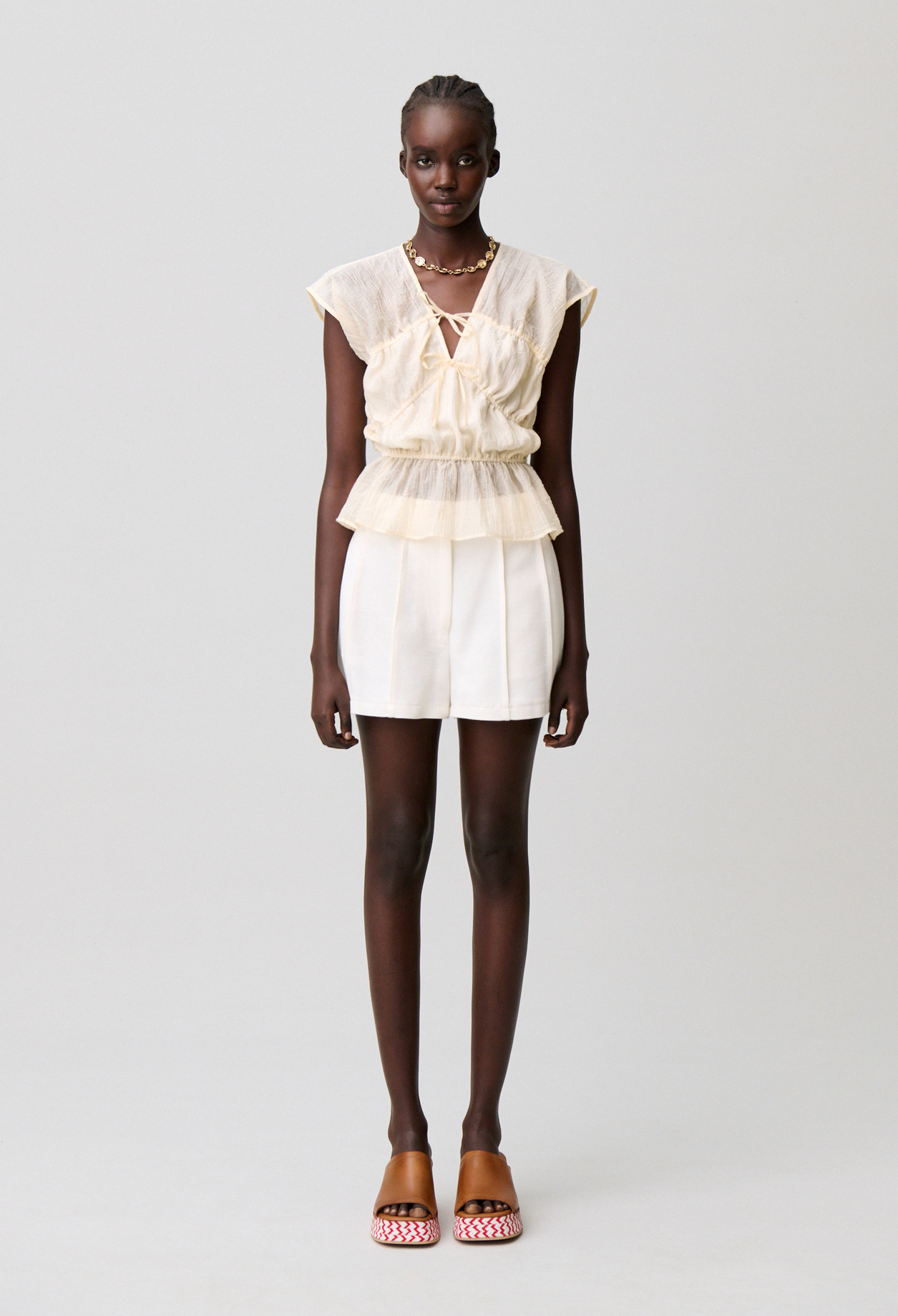 Topstitched seam shorts - Woman - Ecru - Claudie Pierlot