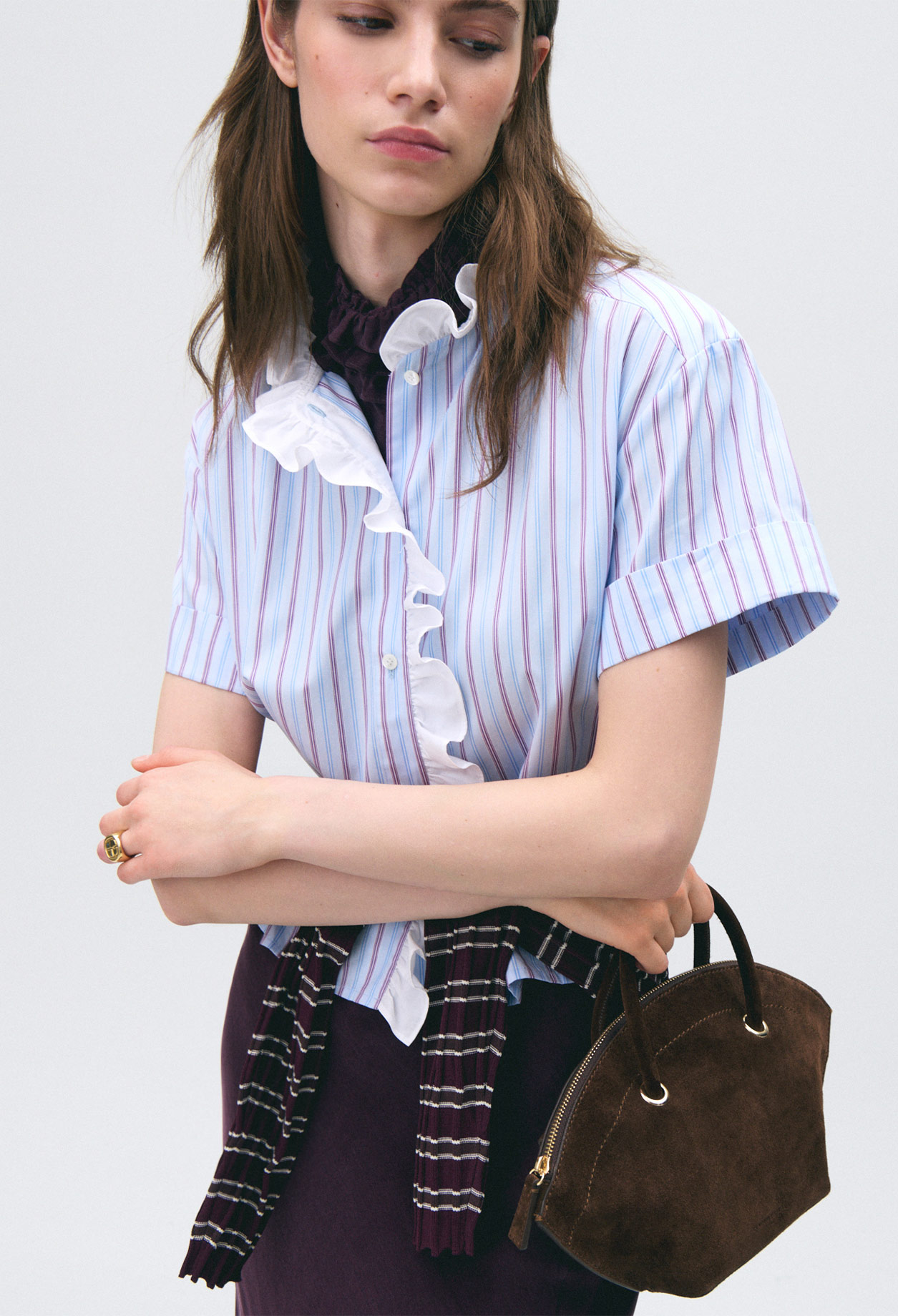 Ruffled striped poplin shirt - Woman - Multicolored - Claudie Pierlot
