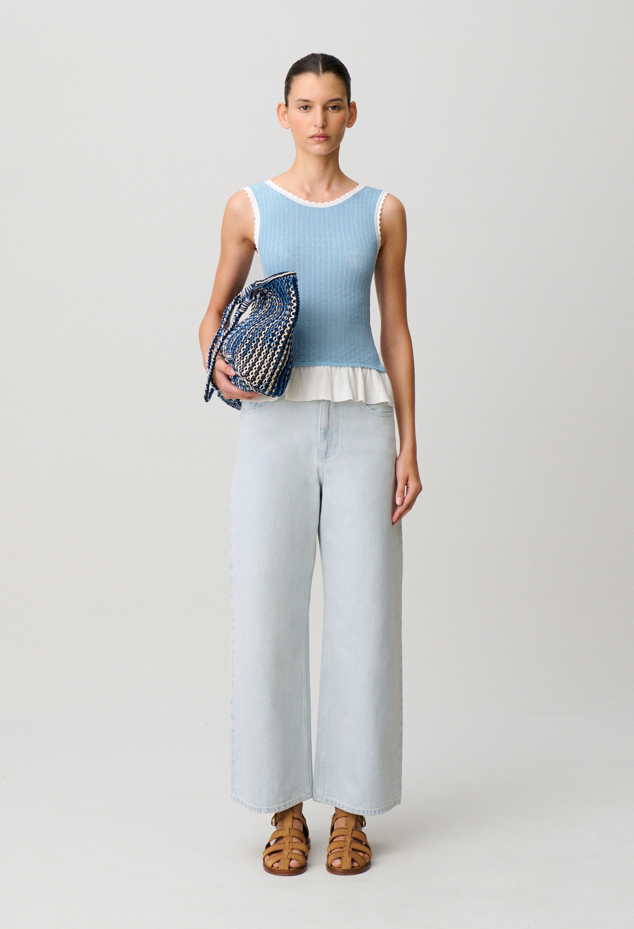 Round neck knit top - Woman - Cloud blue - Claudie Pierlot