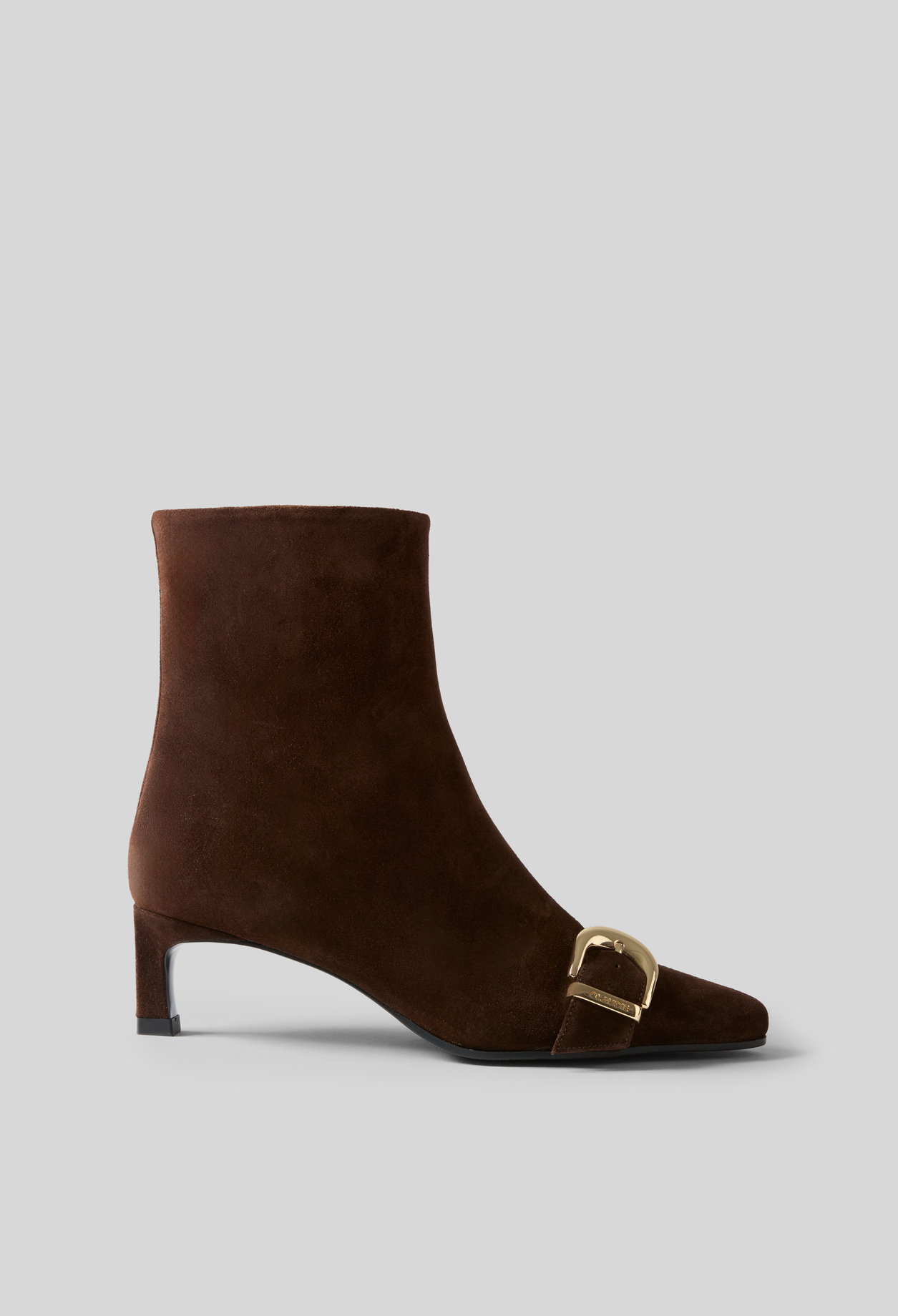 Suede ankle boots with gold buckle - Woman - Chocolate - Claudie Pierlot