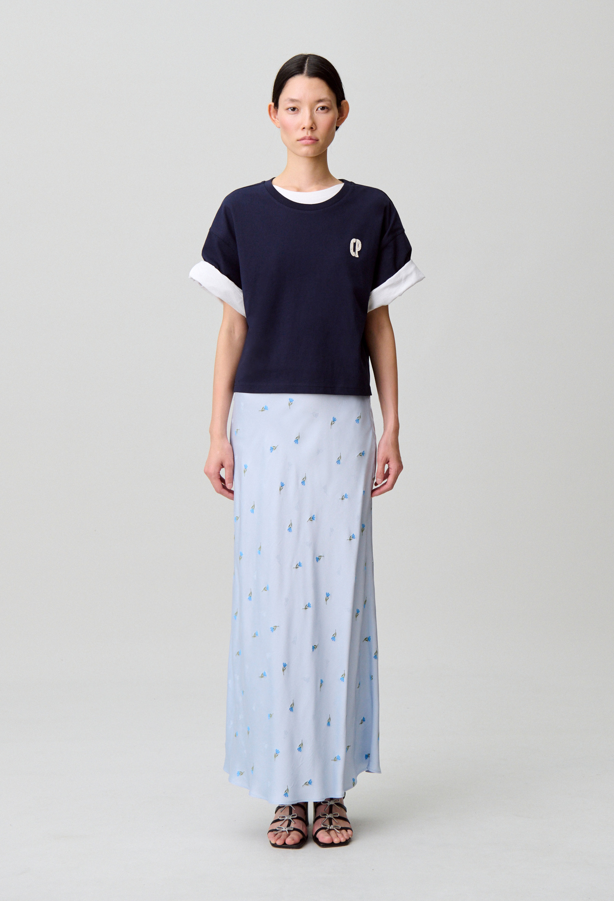 Floral satin skirt - Woman - Sky - Claudie Pierlot