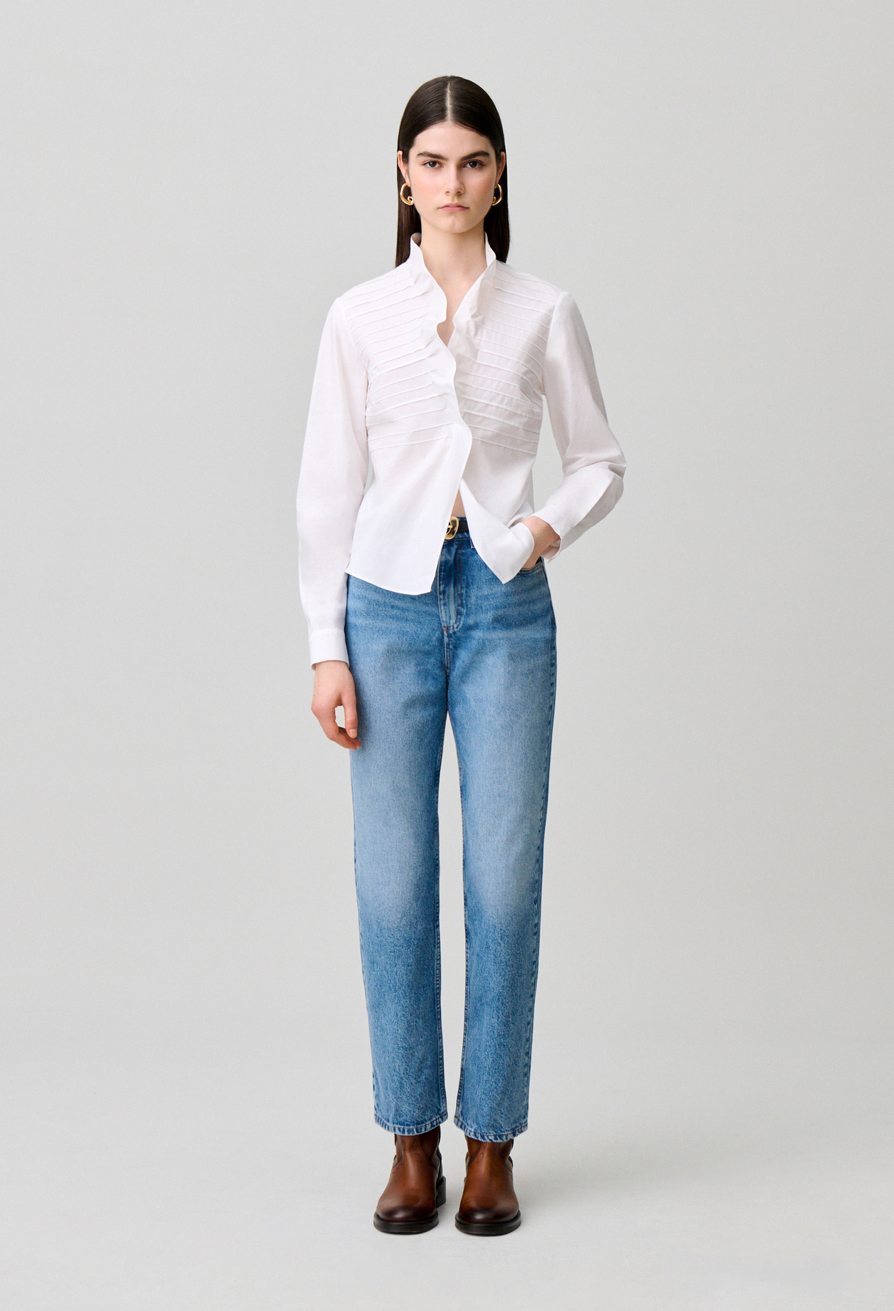 Poplin top with ruffled collar - Woman - White - Claudie Pierlot