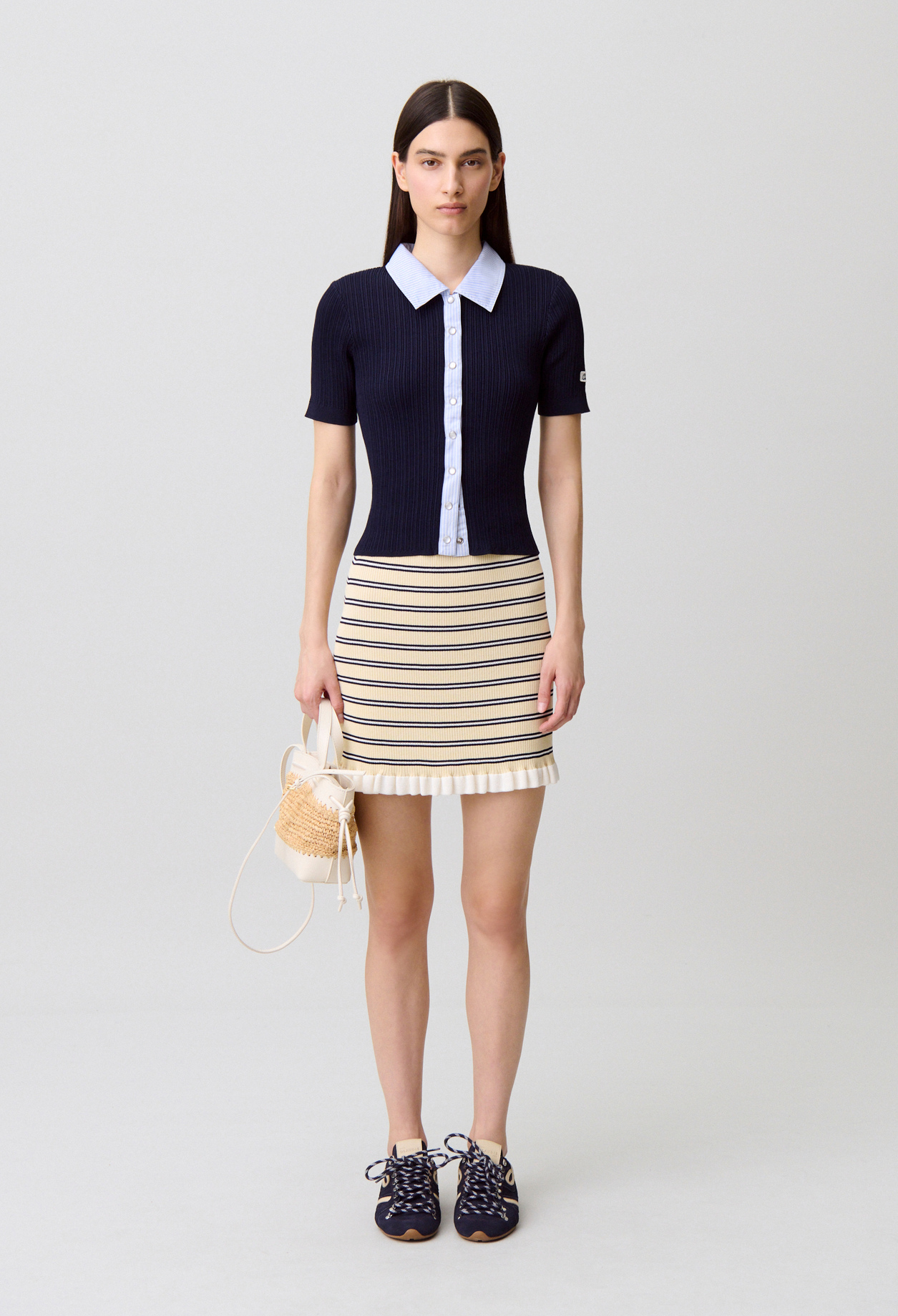 Striped bi-material cardigan - Woman - Navy - Claudie Pierlot