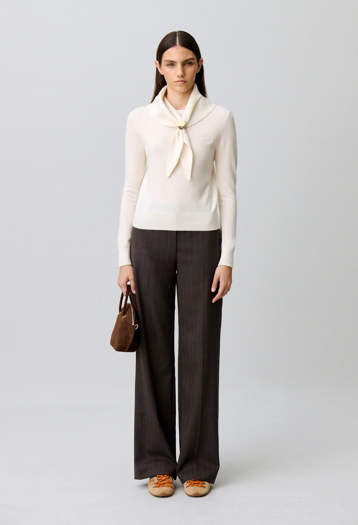 Knit jumper with removable scarf - Woman - Ecru - Claudie Pierlot