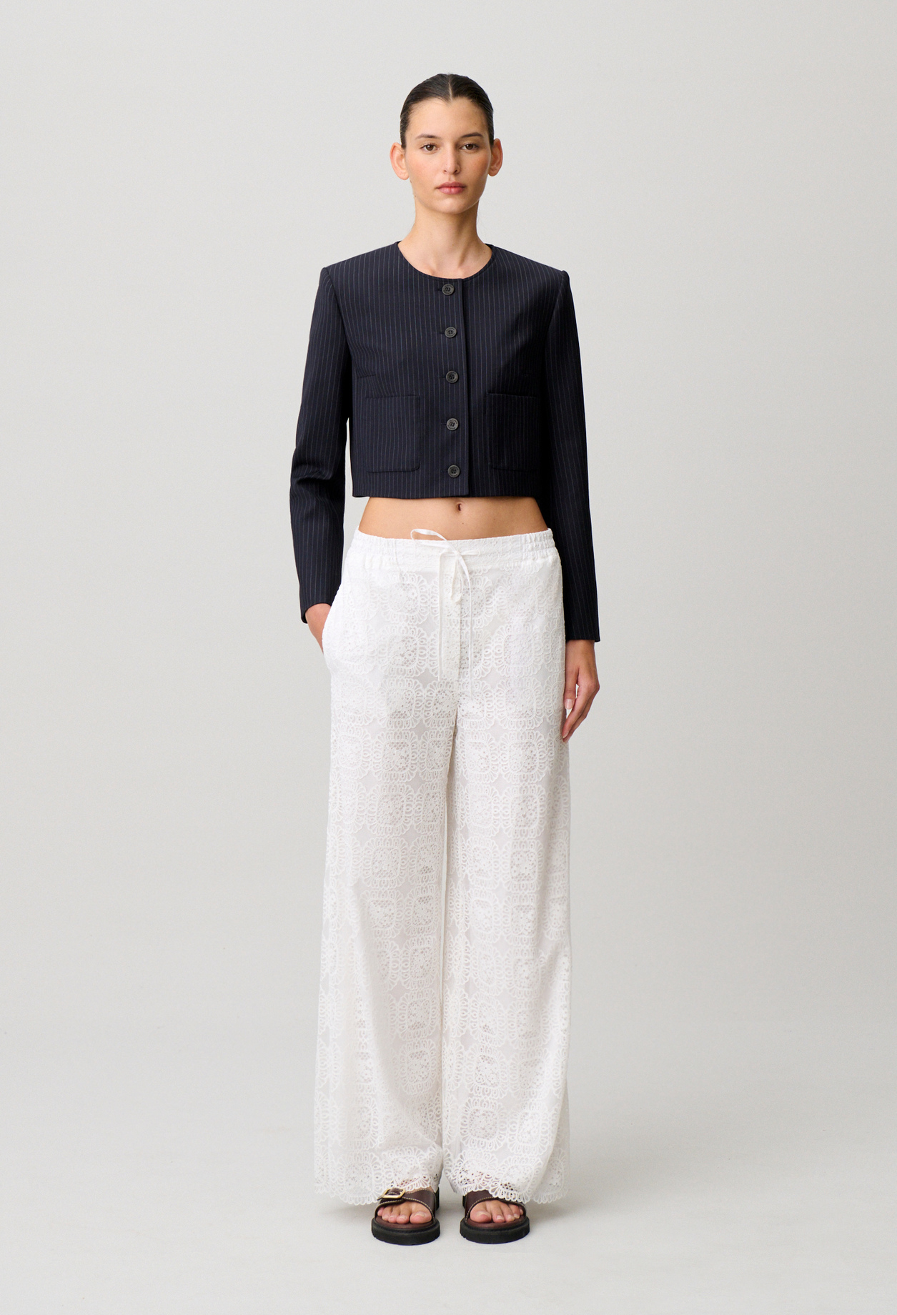 Flowy trousers with lace - Woman - White - Claudie Pierlot