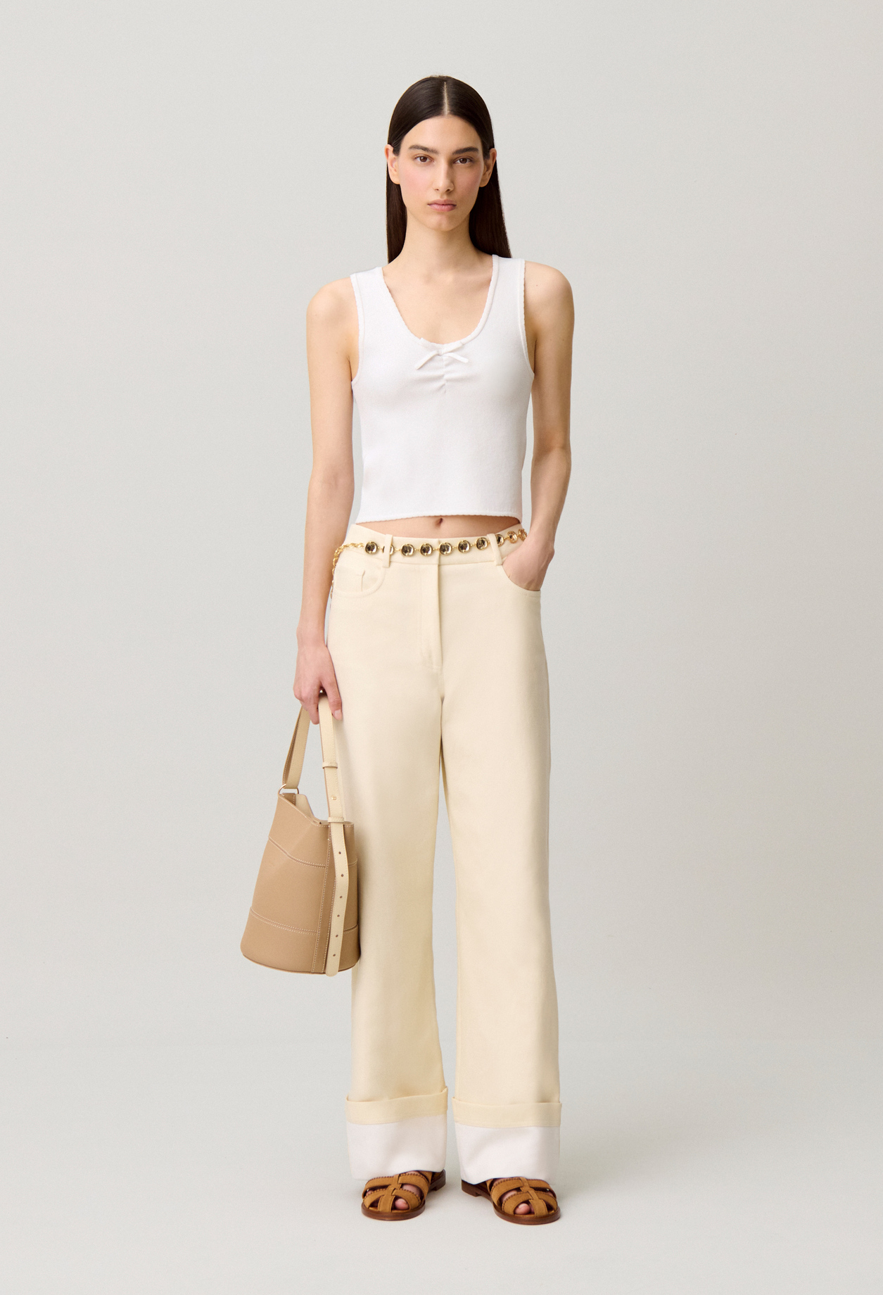 Cropped top with criss-cross ties - Woman - Ecru - Claudie Pierlot
