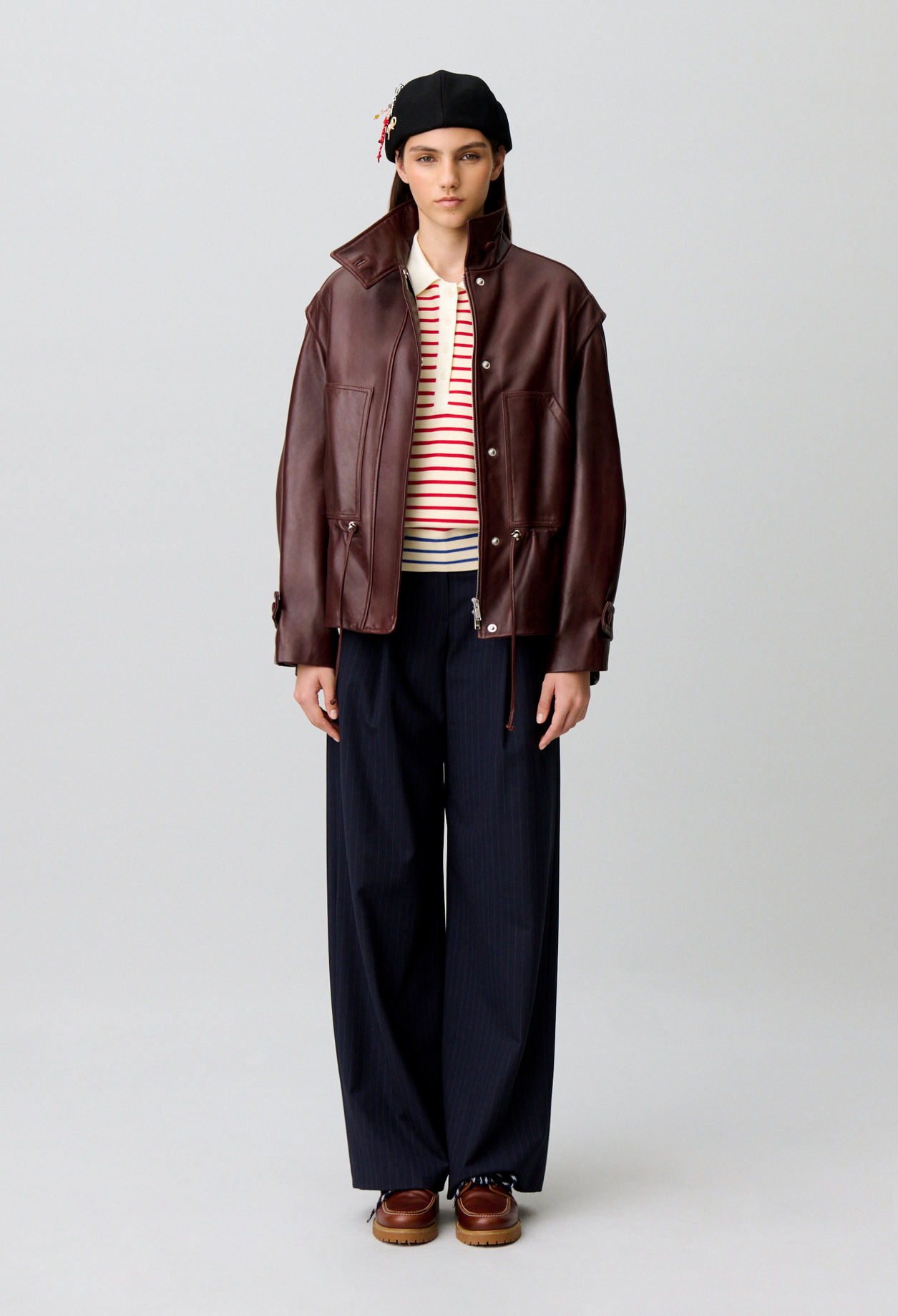 Wide-cut leather jacket - Woman - Dark burgundy - Claudie Pierlot
