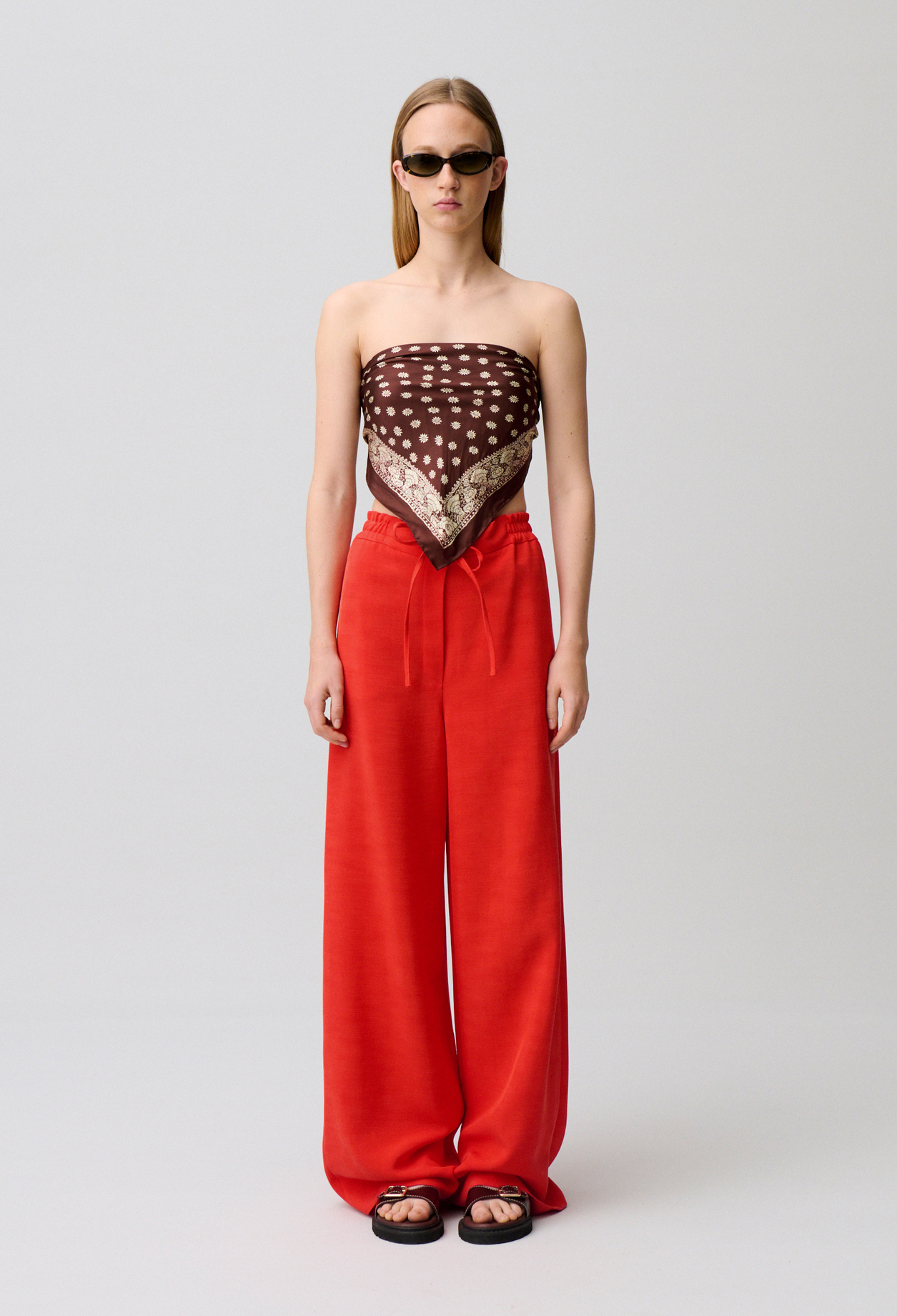 String wide-leg trousers - Woman - Tangerine - Claudie Pierlot