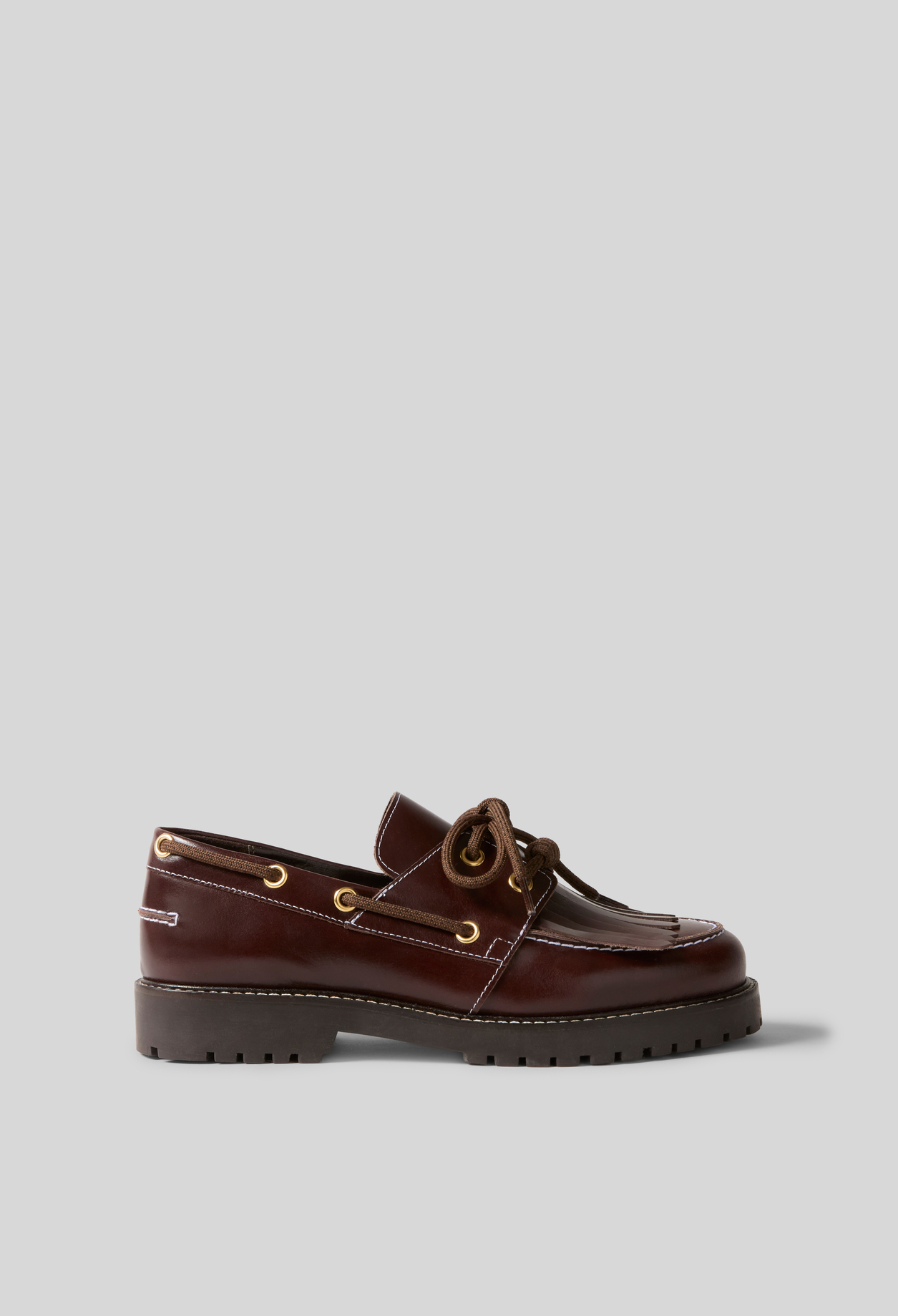 Leather boat shoes - Woman - Chocolate - Claudie Pierlot