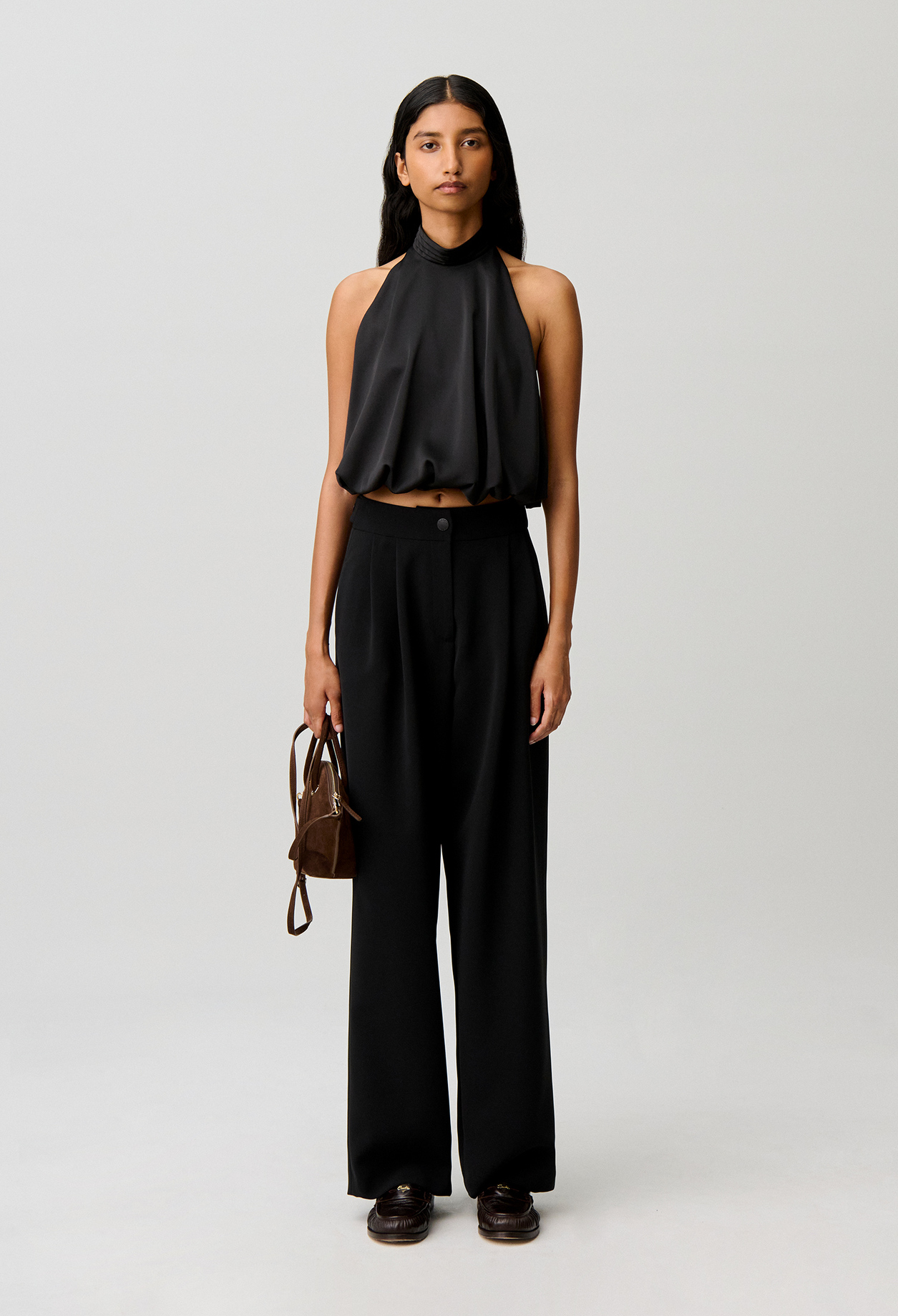Satin open-back bubble top - Woman - Black - Claudie Pierlot