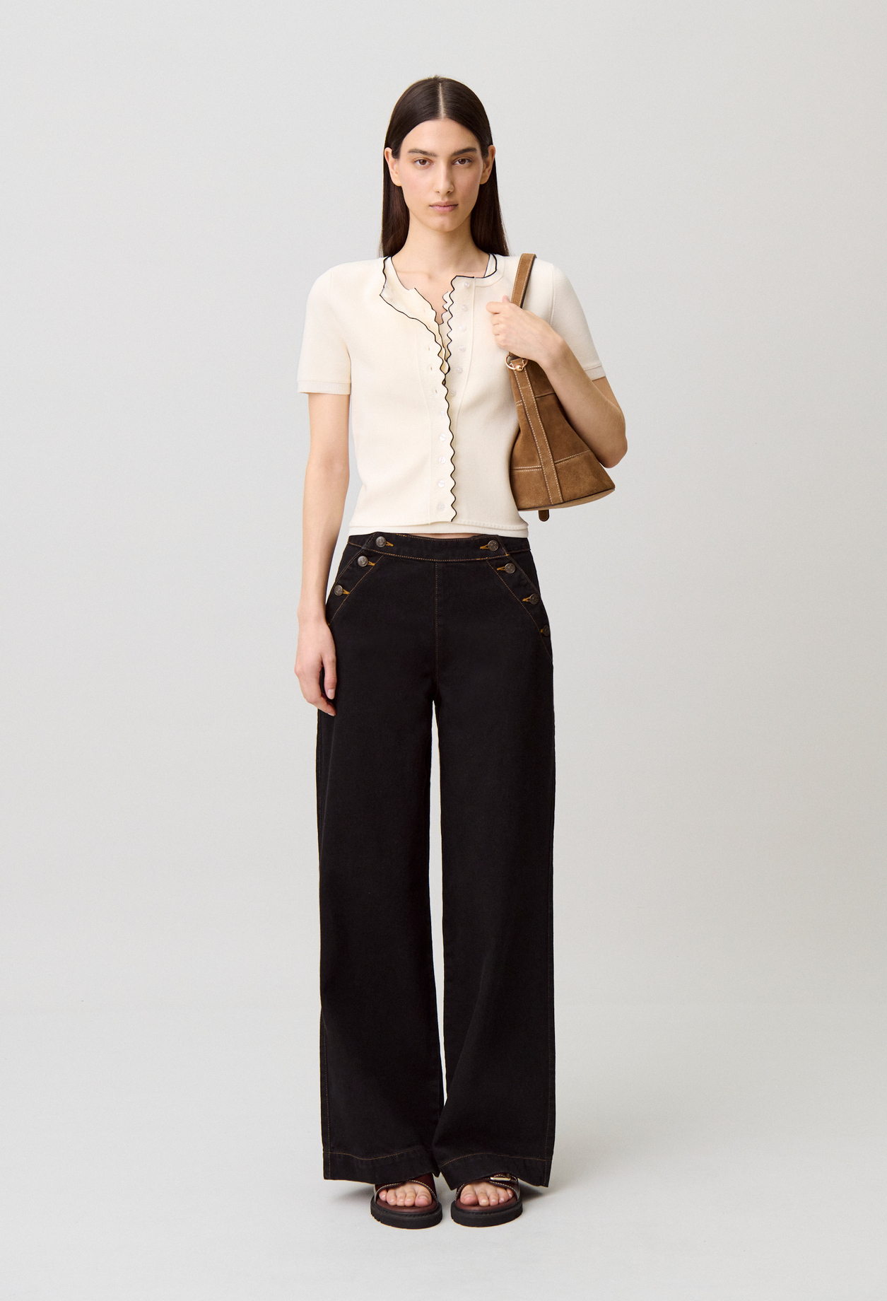 Contrast knit cardigan - Woman - Ecru - Claudie Pierlot
