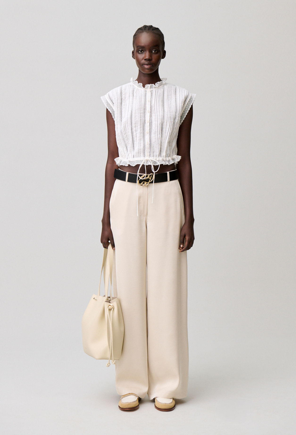Sleeveless short shirt - Woman - Ecru - Claudie Pierlot