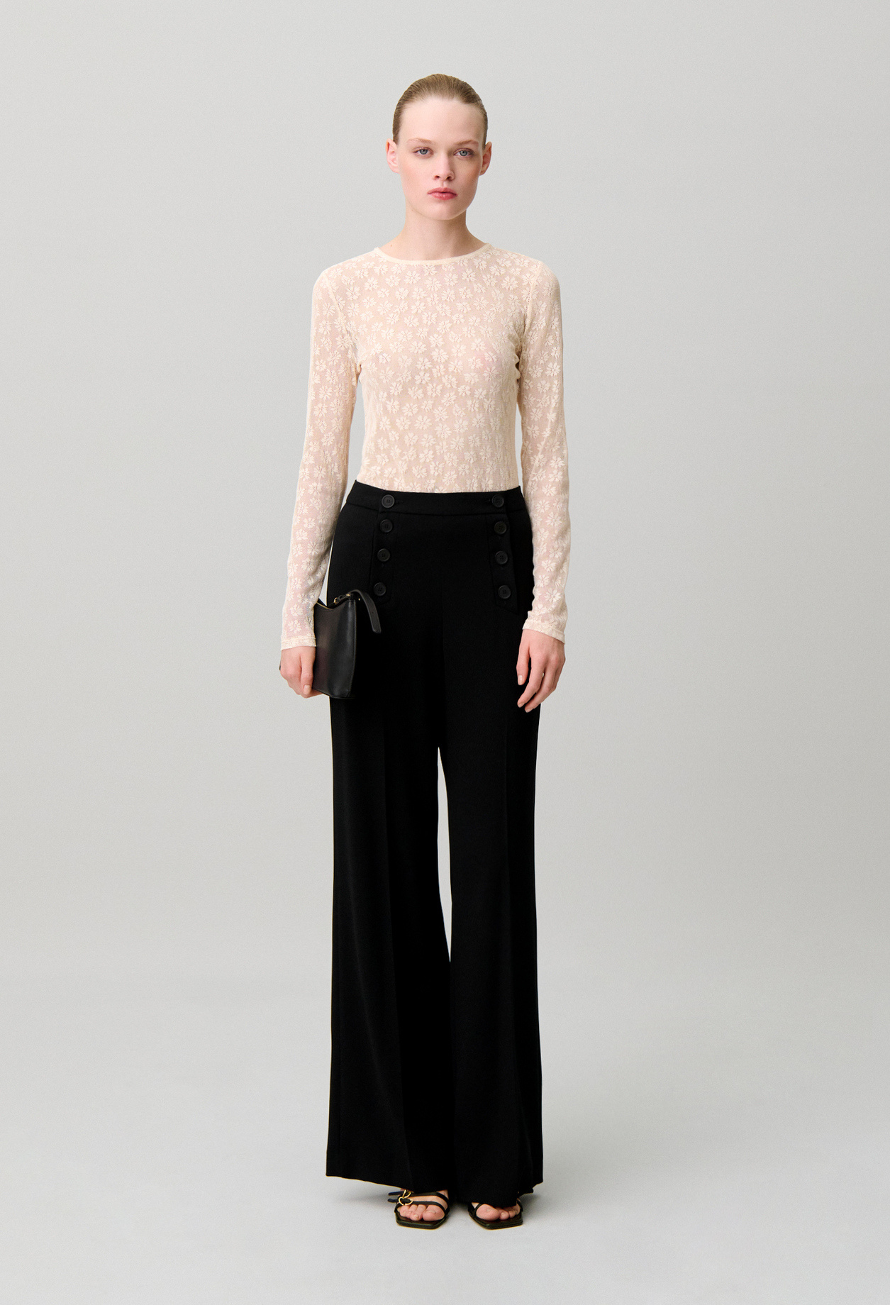 Long-sleeved lace T-shirt - Woman - Ecru - Claudie Pierlot