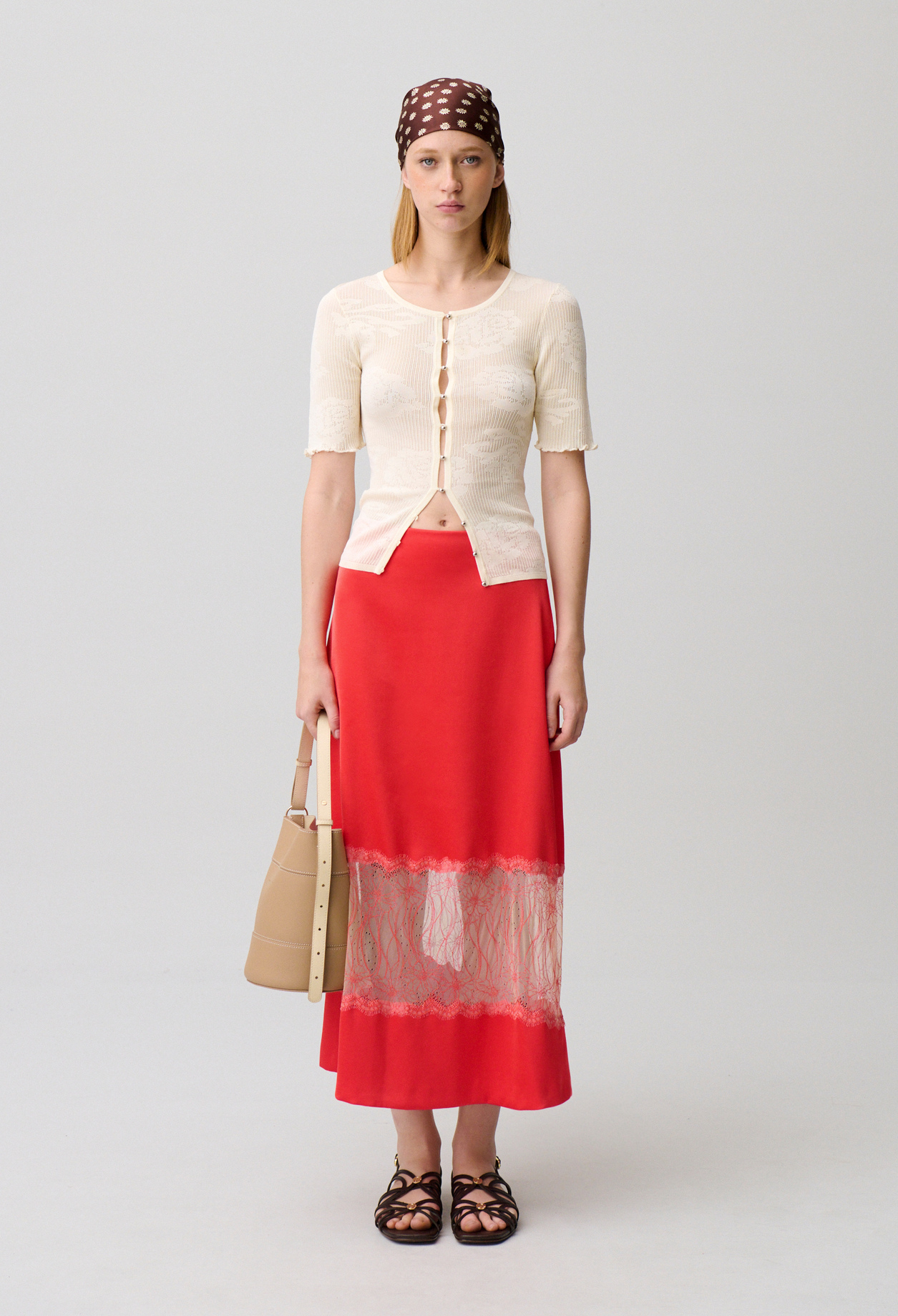 Satin lace skirt - Woman - Tangerine - Claudie Pierlot