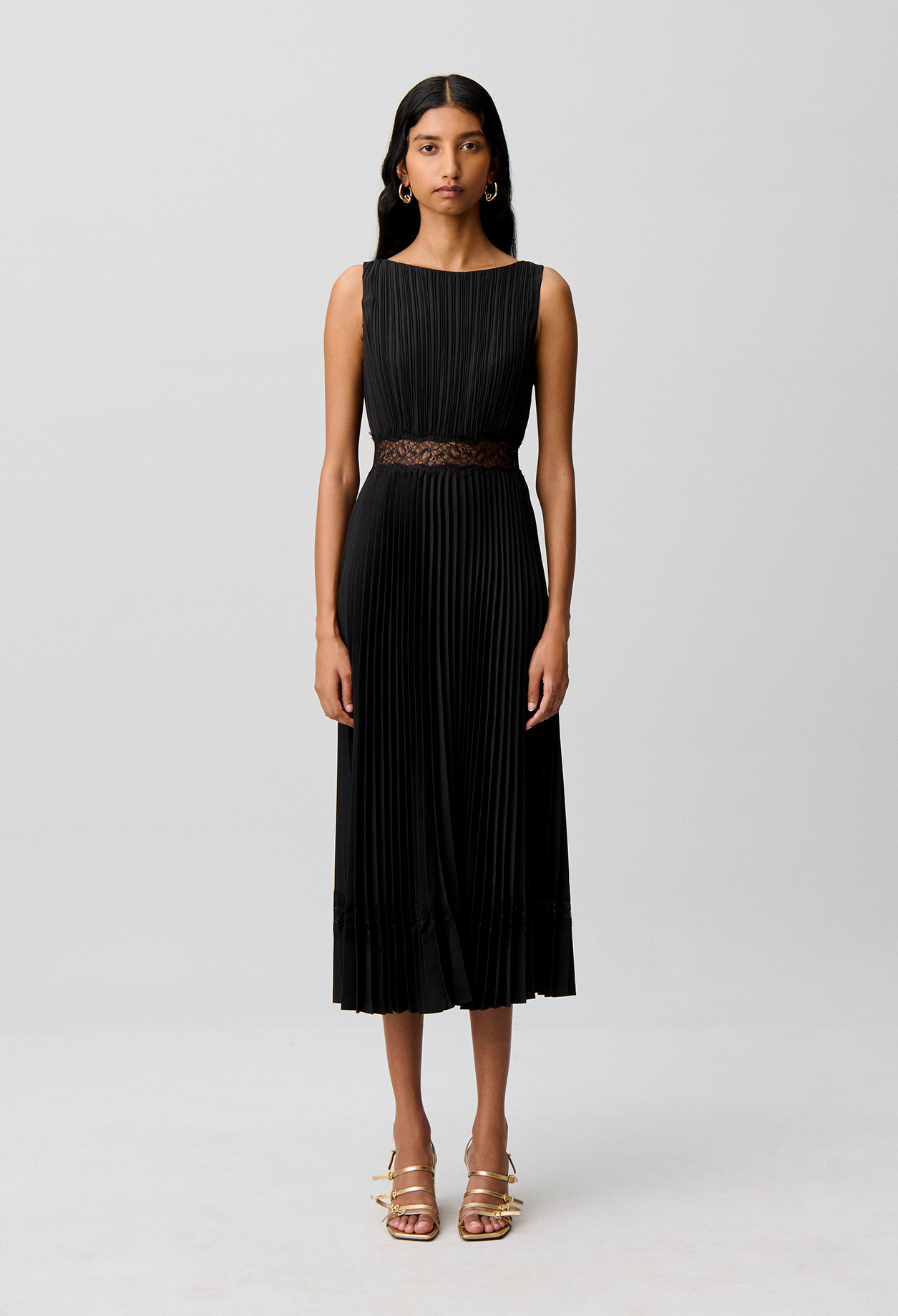 Flowy pleated satin dress - Woman - Black - Claudie Pierlot