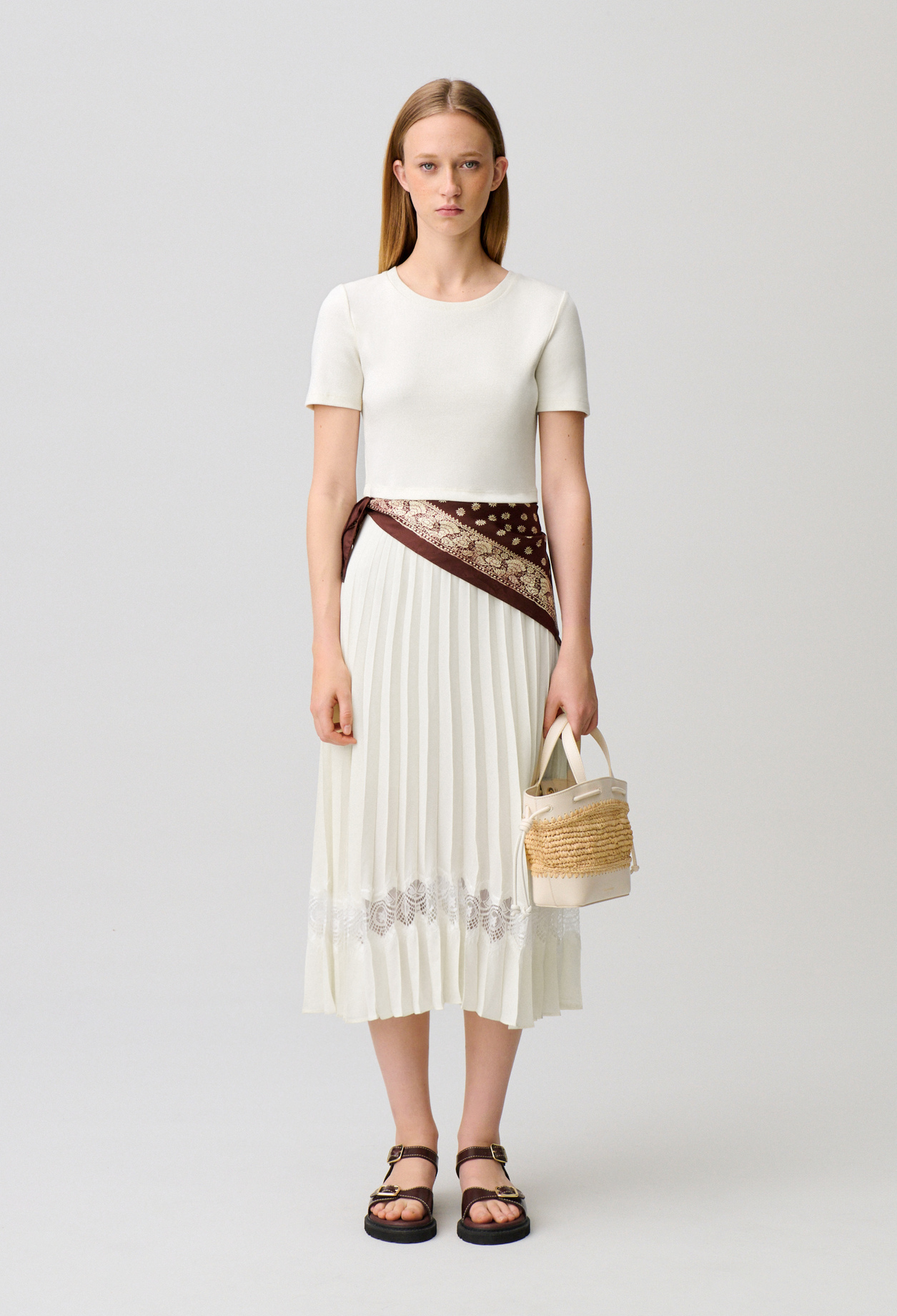 Twist ivory bi-material midi dress - Woman - Ivory - Claudie Pierlot