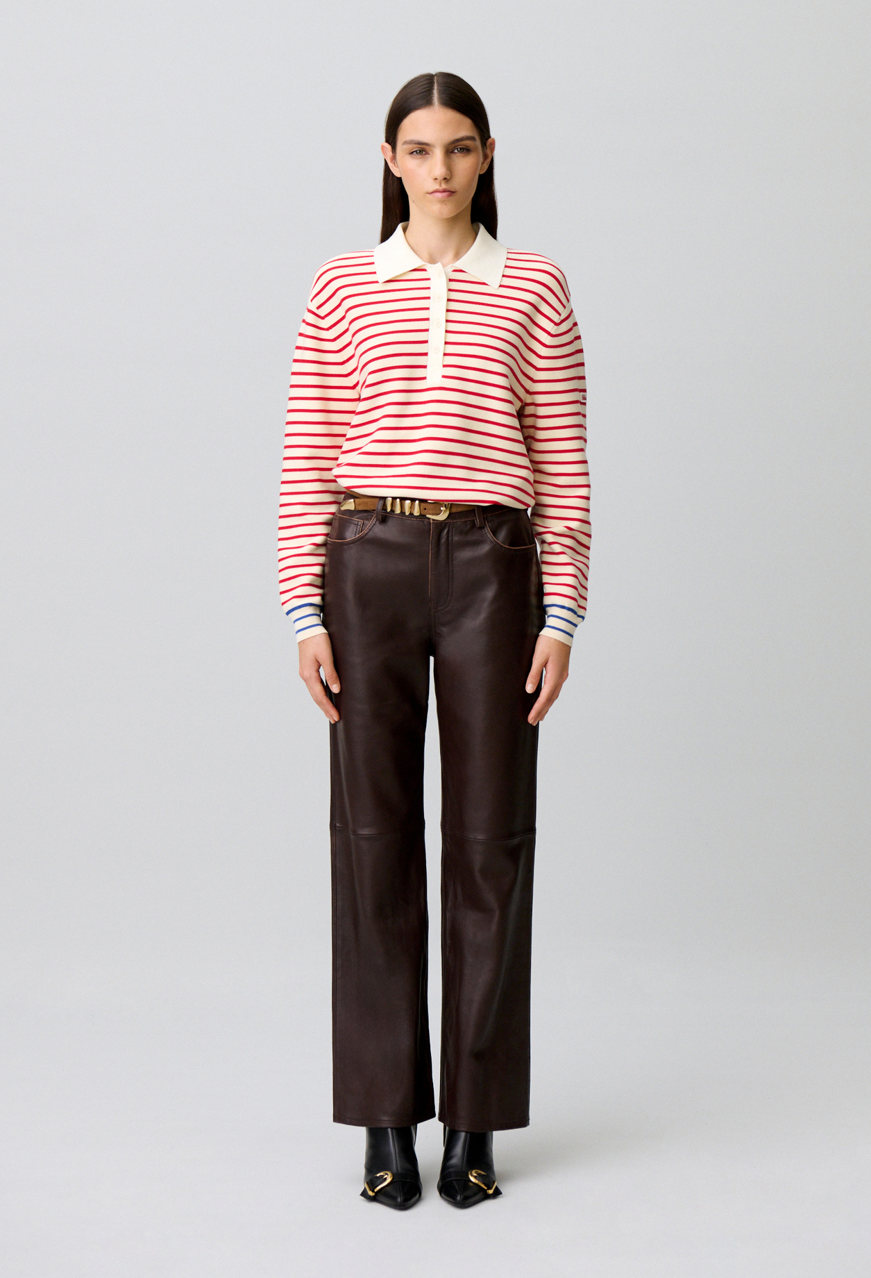 Straight leather pants gold button - Woman - Brown - Claudie Pierlot