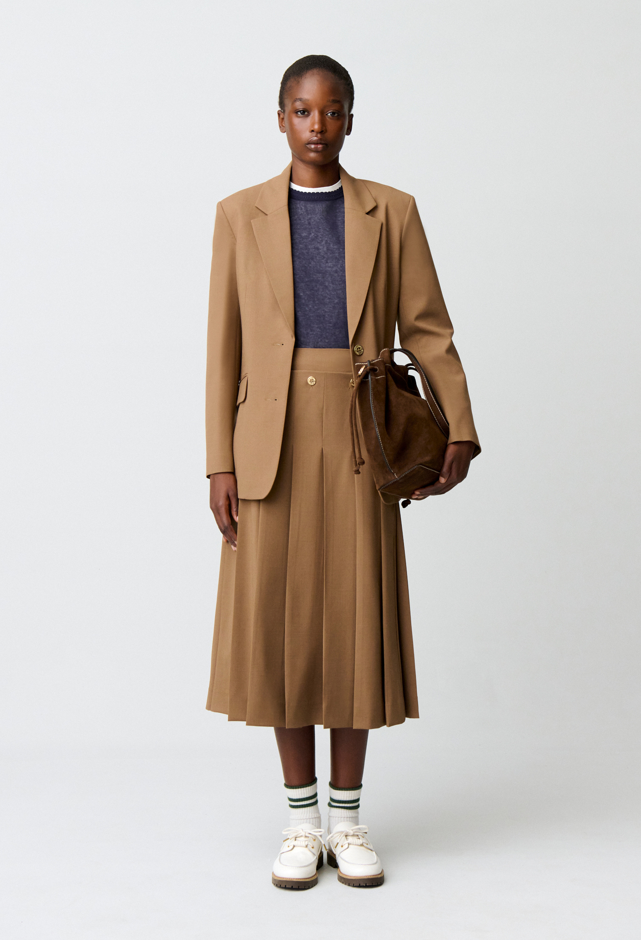 Pleated midi skirt - Woman - Camel - Claudie Pierlot