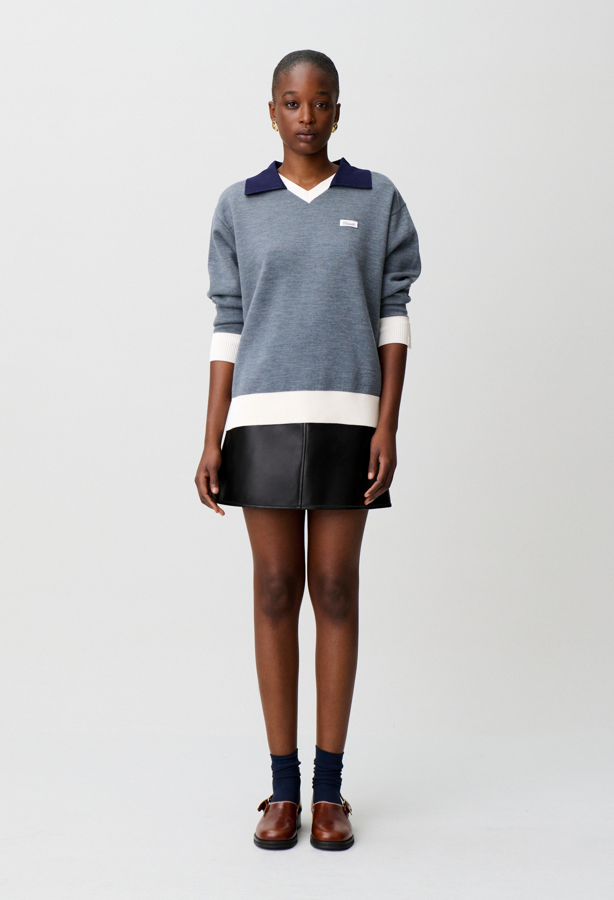 Contrast double collar knit jumper - Woman - Gris - Claudie Pierlot
