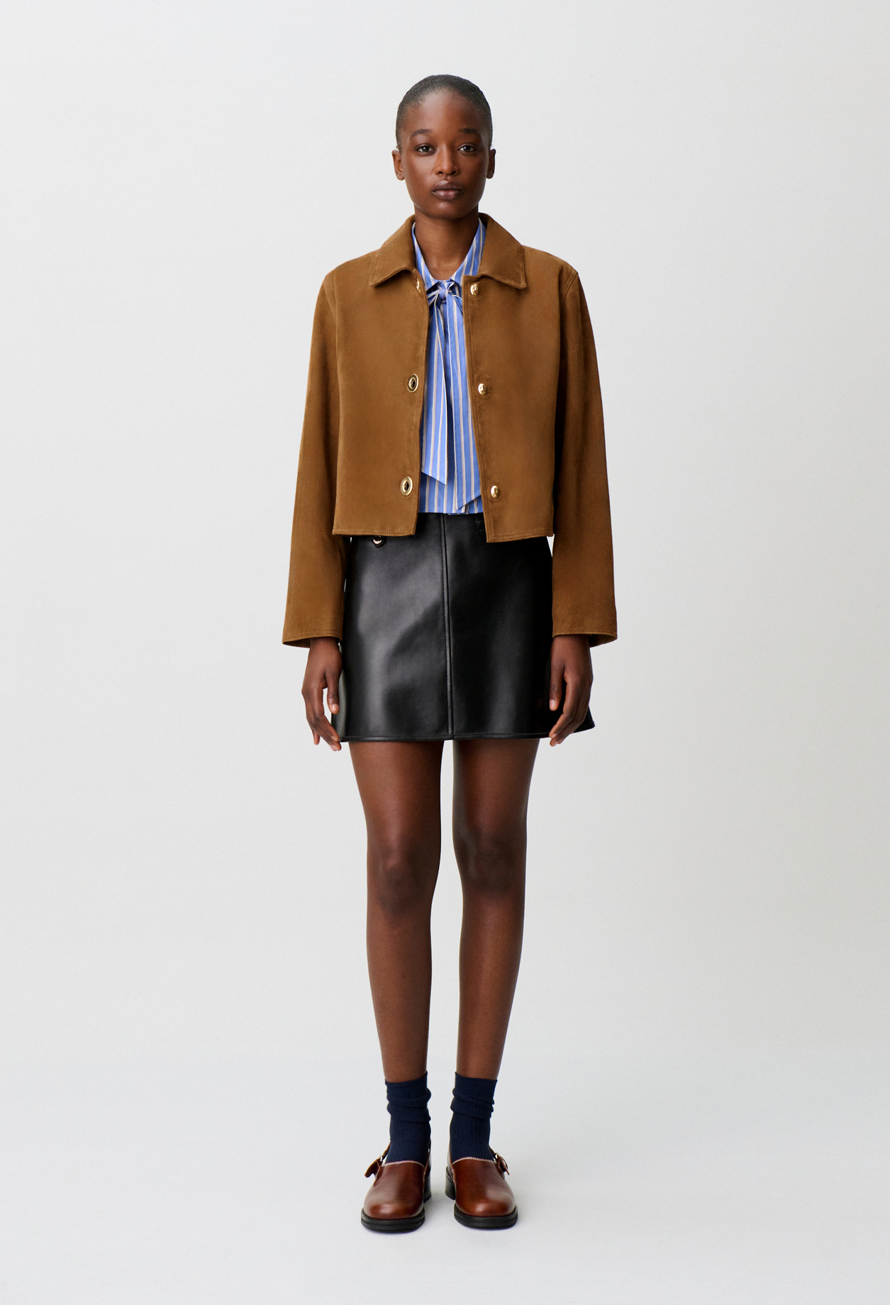 Short suede leather jacket - Woman - Beige - Claudie Pierlot