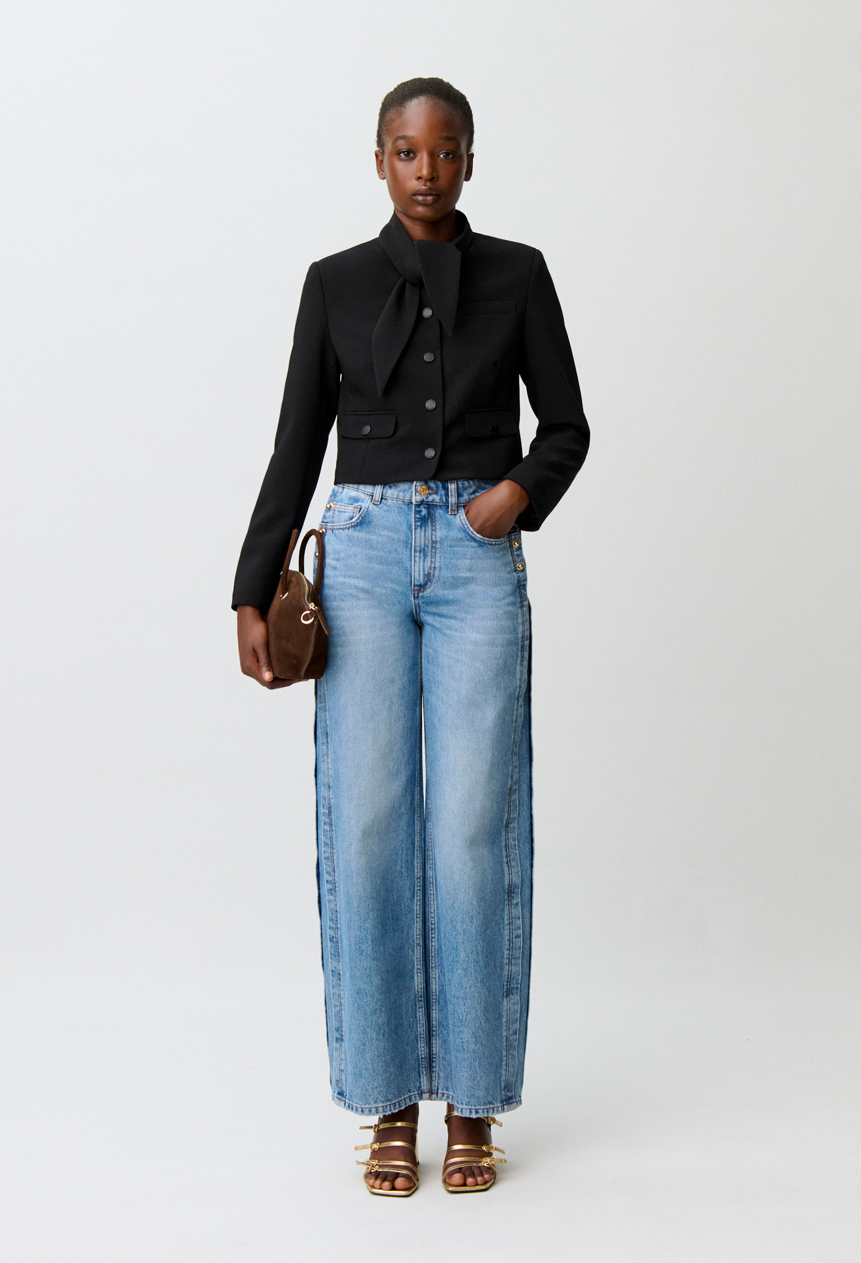 Jacket with removable scarf collar - Woman - Black - Claudie Pierlot
