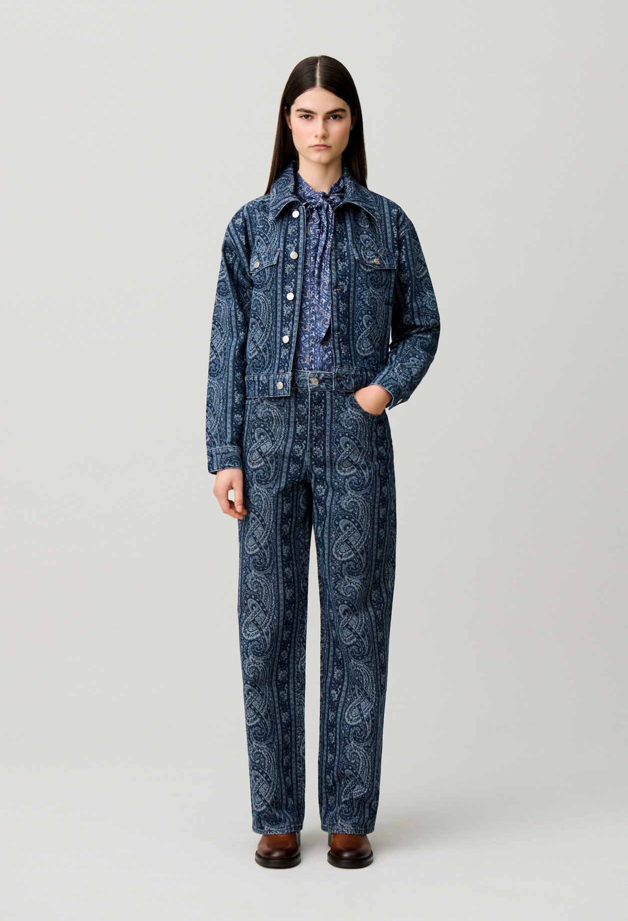 Printed straight denim jeans - Woman - Navy print - Claudie Pierlot