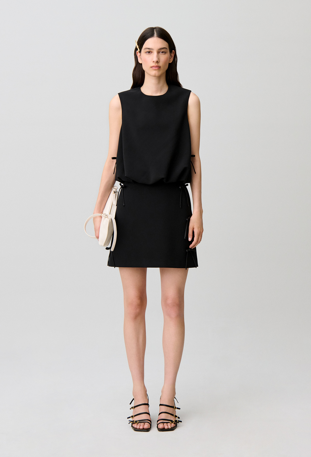 Round neck blouson top satin bows - Woman - Black - Claudie Pierlot