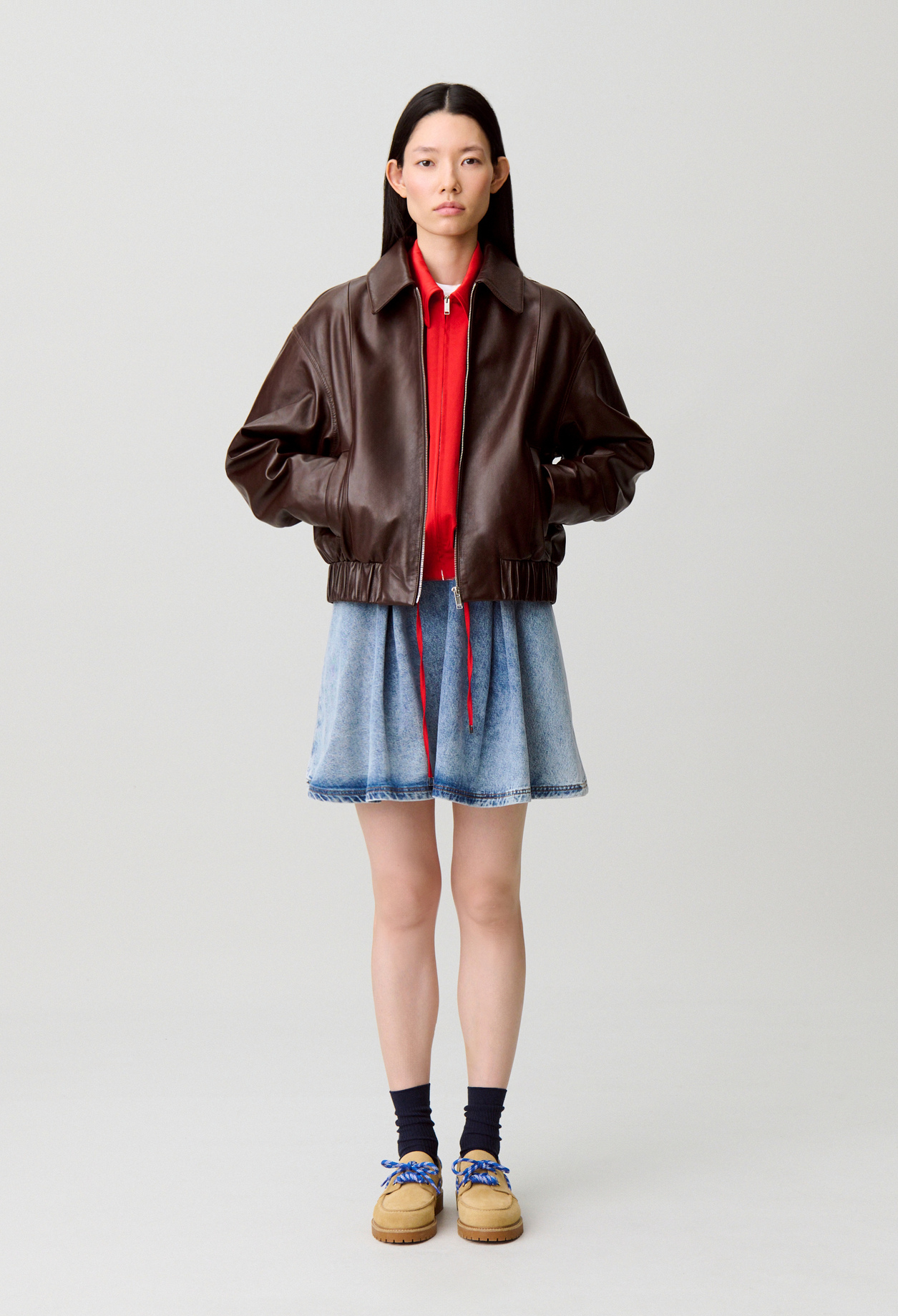 Casual shiny leather jacket - Woman - Brown - Claudie Pierlot