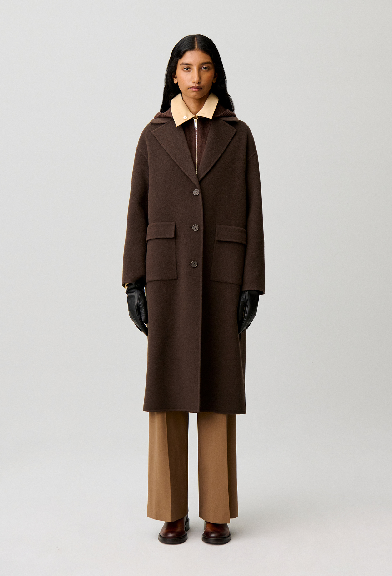 Long tailored collar wool coat - Woman - Brown - Claudie Pierlot