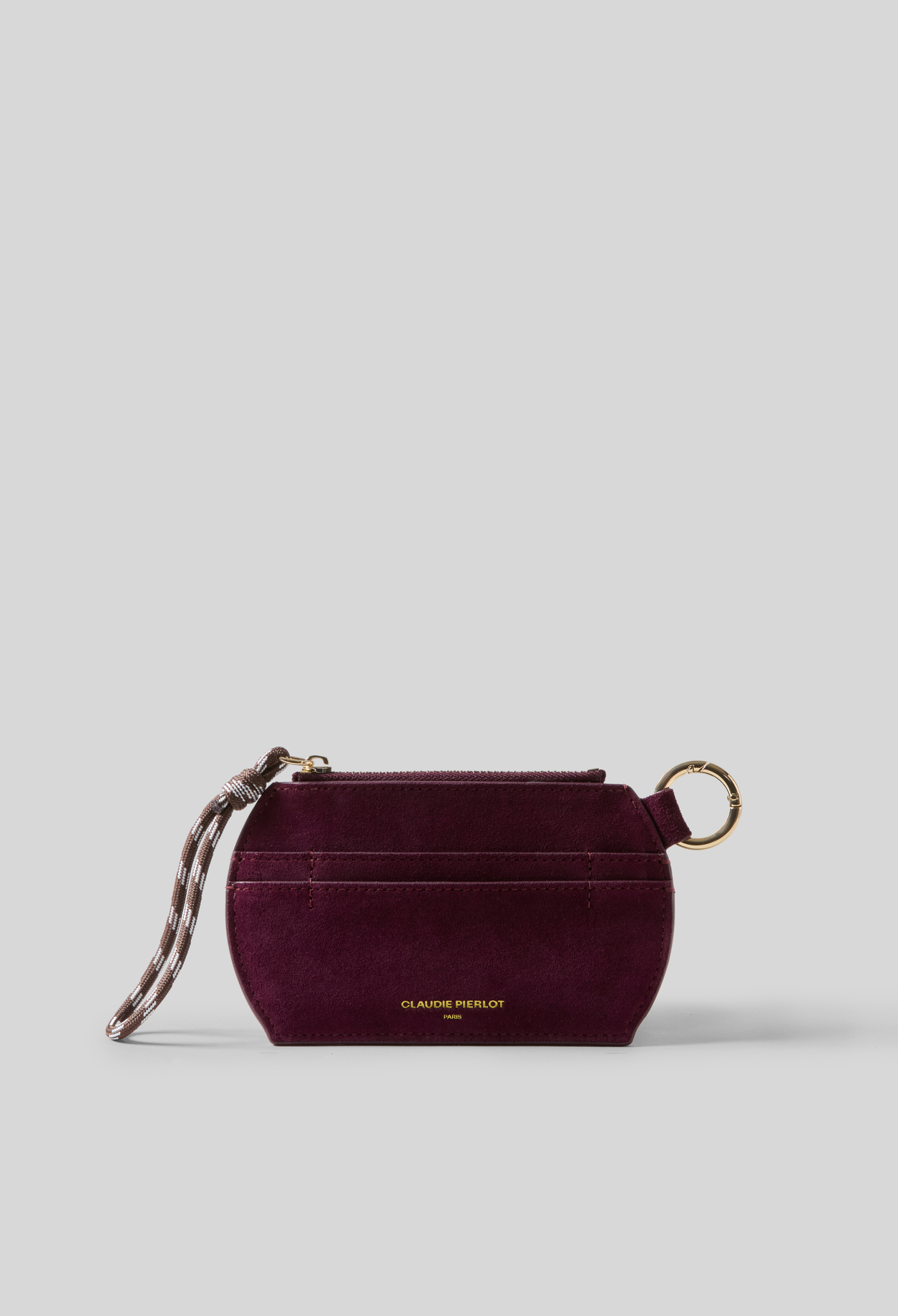 Burgundy suede zipped card holder - Woman - Burgundy - Claudie Pierlot