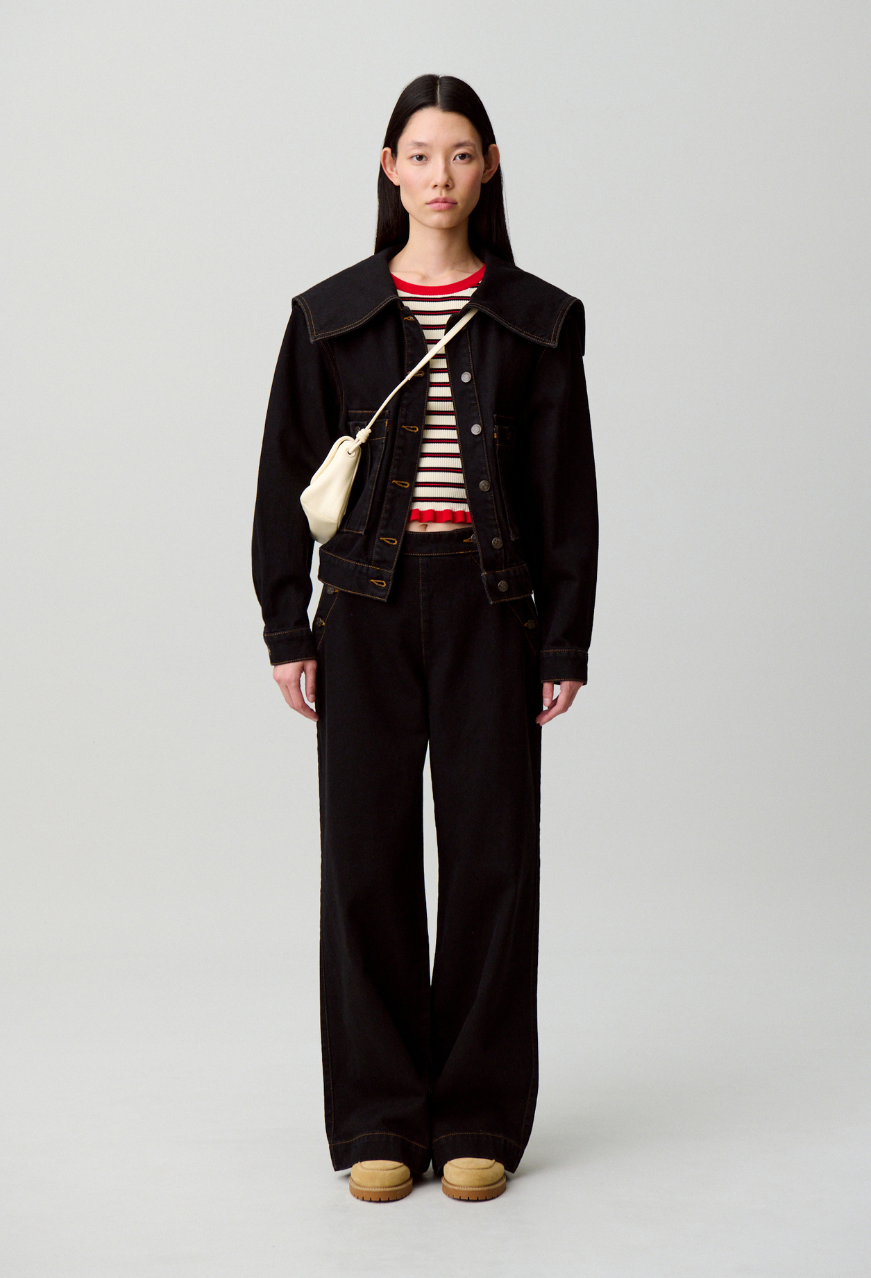 Black denim sailor collar jacket - Woman - Black - Claudie Pierlot