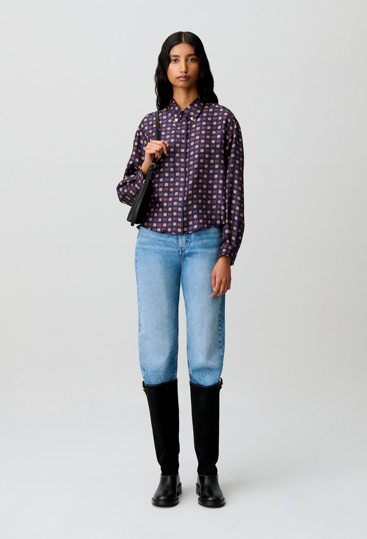 Printed silk shirt - Woman - Navy print - Claudie Pierlot