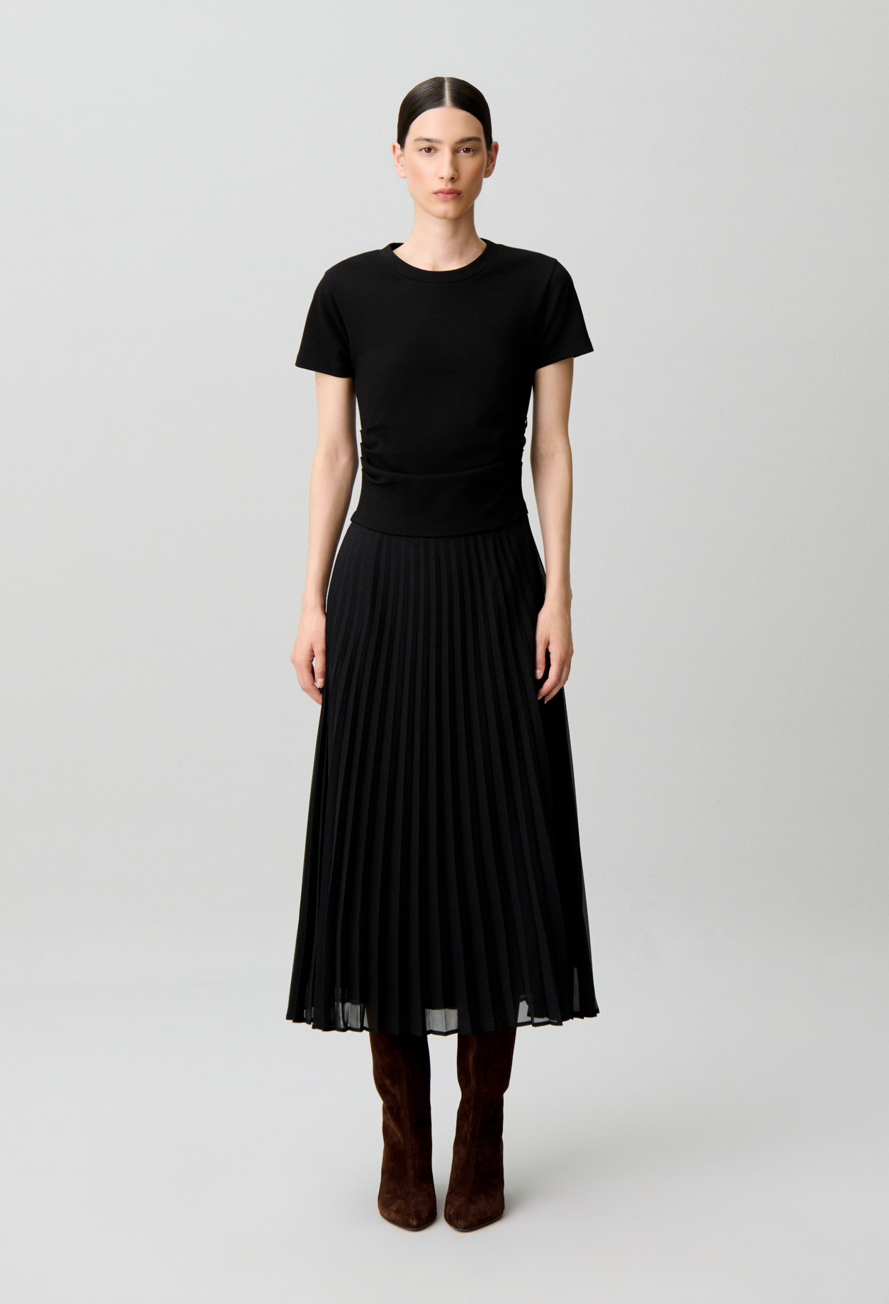 Straight pleated bi-material dress - Woman - Black - Claudie Pierlot