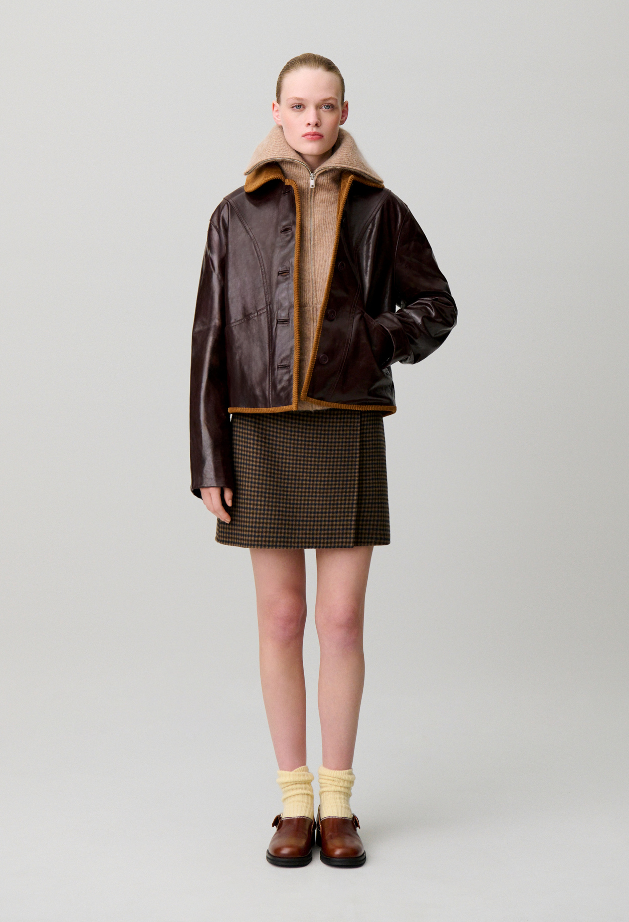 Shiny effect leather jacket - Woman - Burgundy - Claudie Pierlot