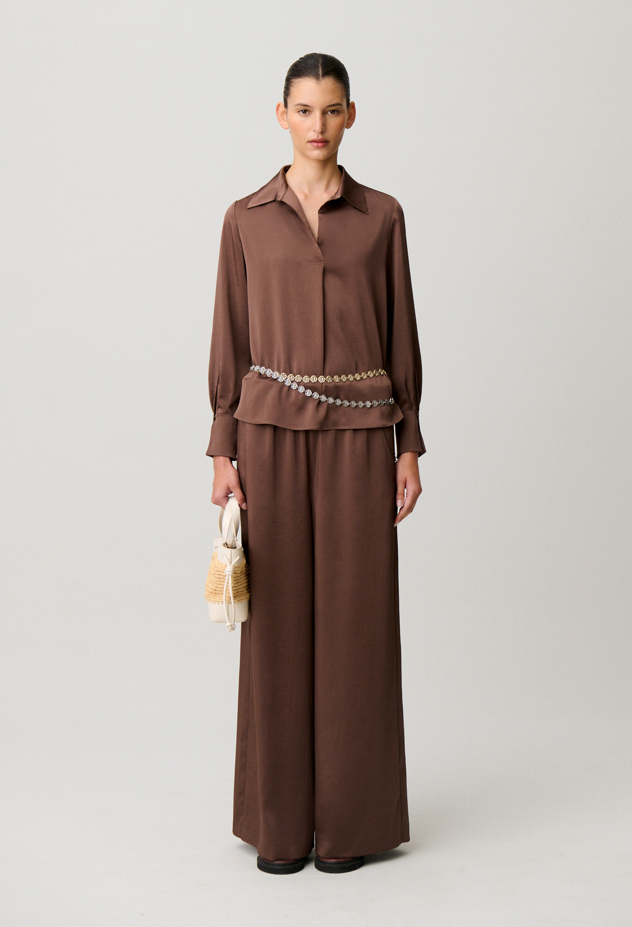 Collared flowy blouse - Woman - Brown ice - Claudie Pierlot