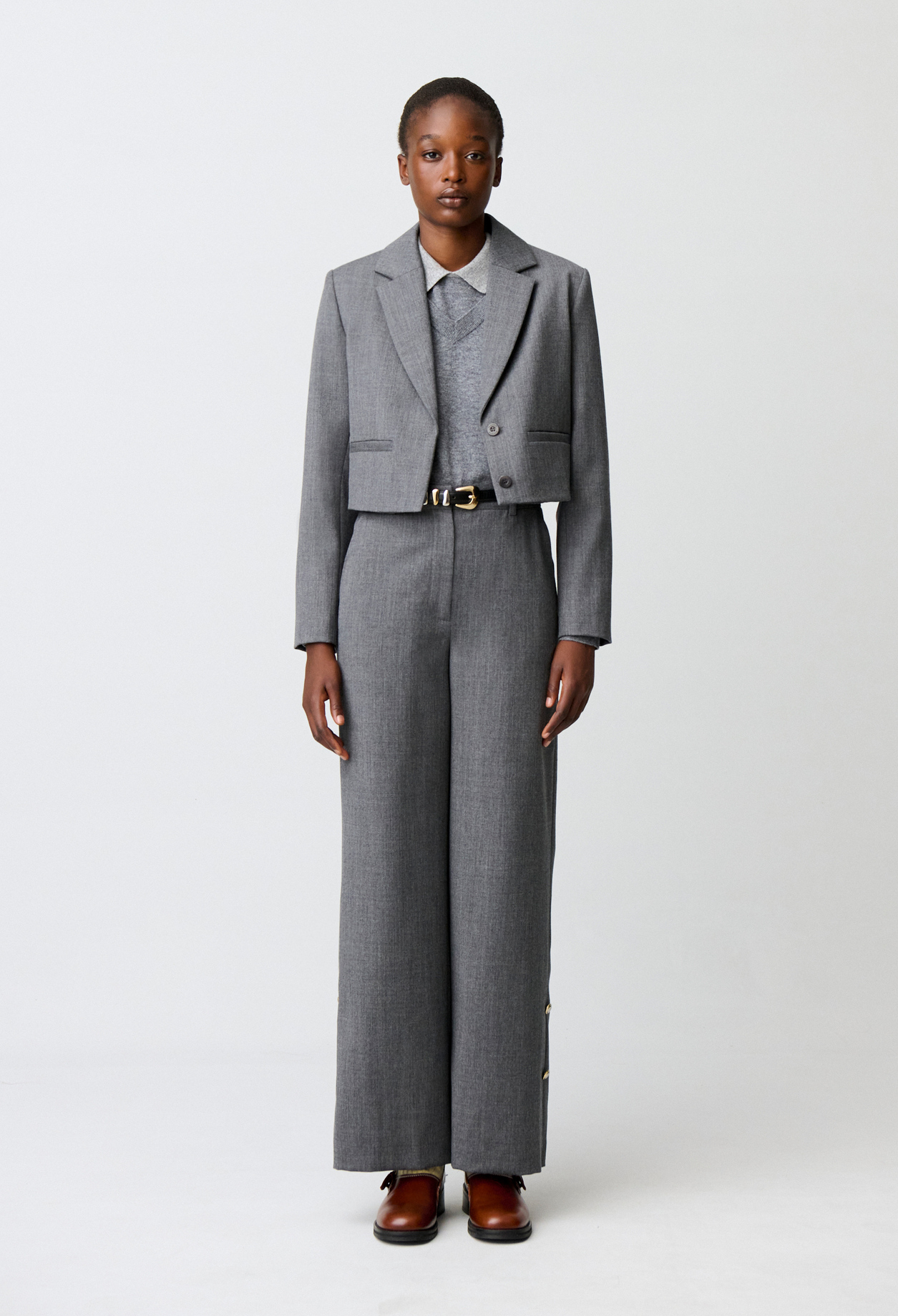 Virgin wool trousers - Woman - Mottled grey - Claudie Pierlot