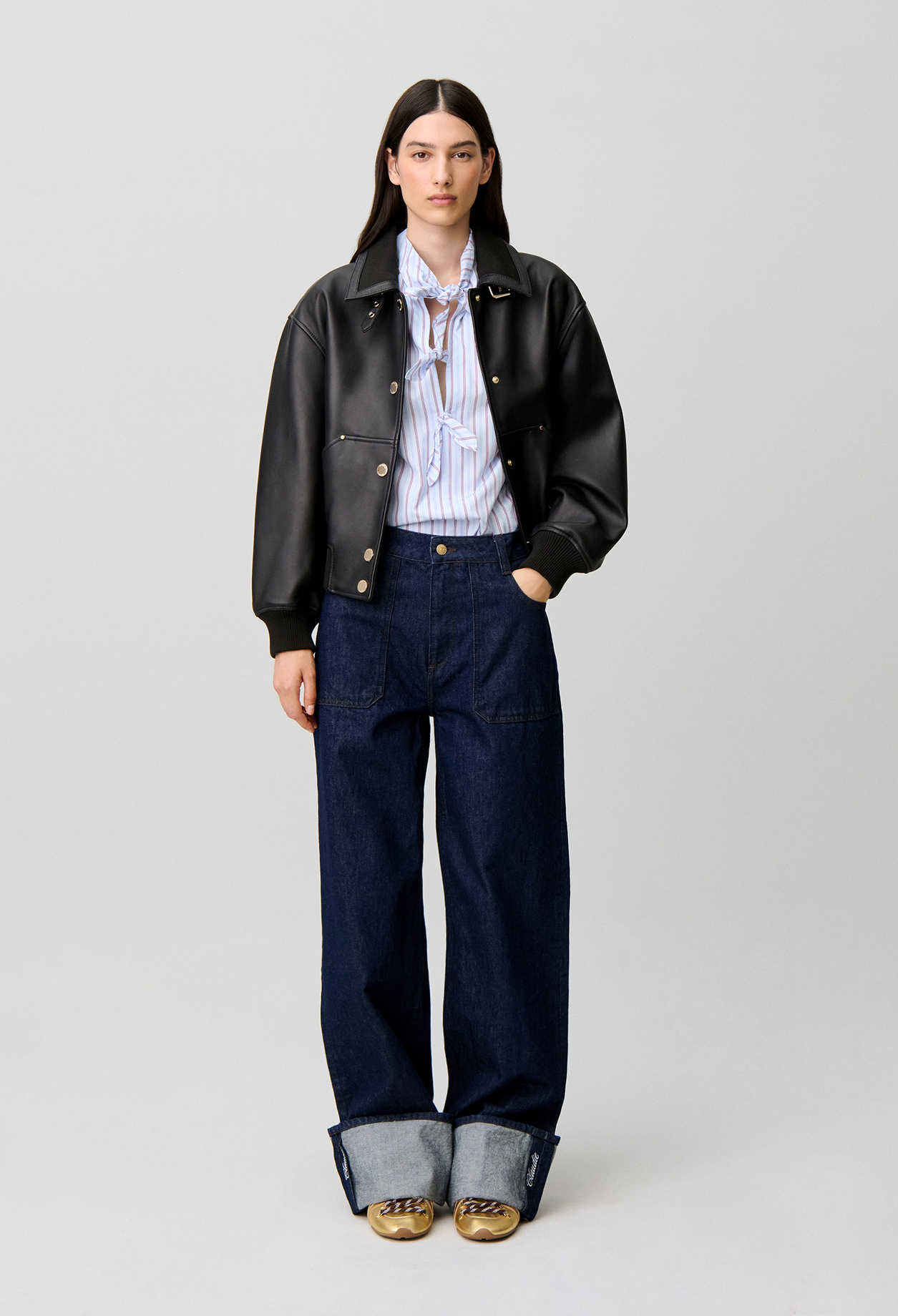 Wide-leg jeans embroidered cuffs - Woman - Brut denim - Claudie Pierlot
